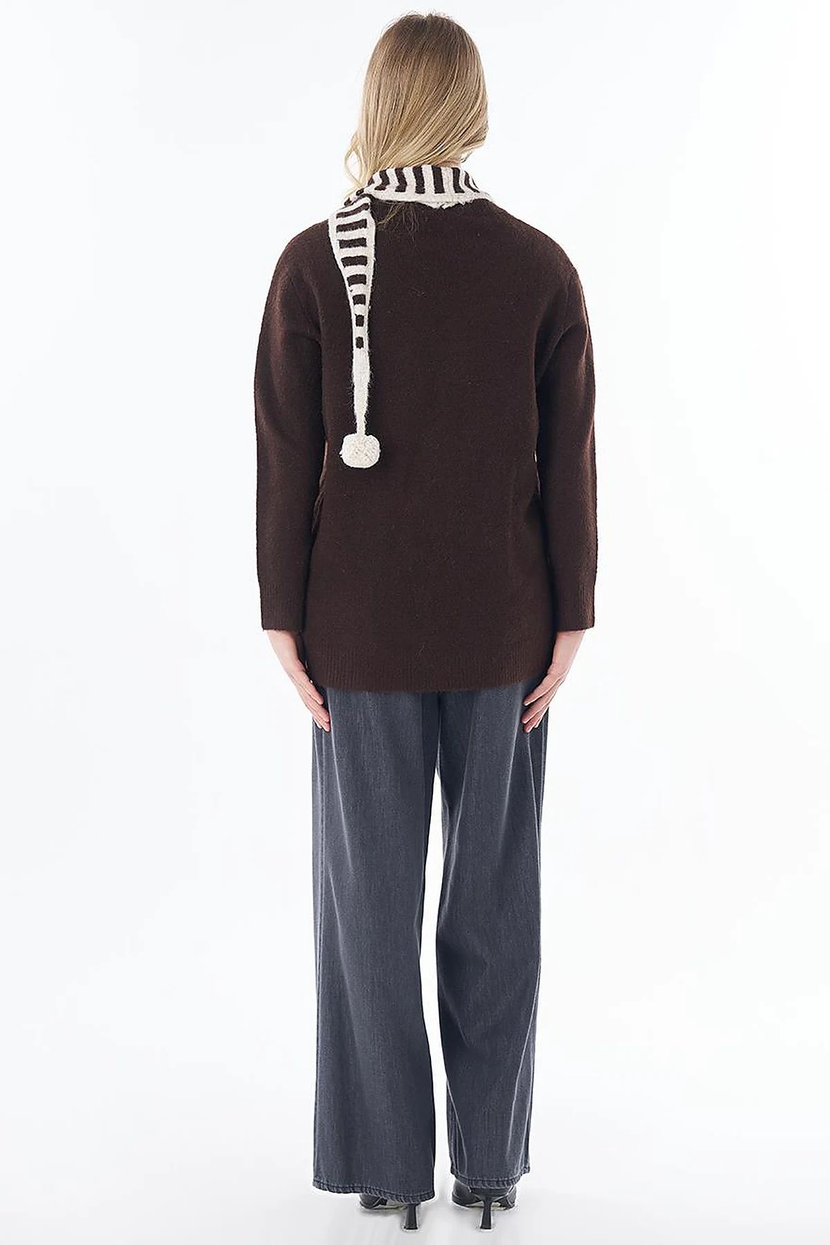 Scarf-Detail Knit Tunic Brown 
