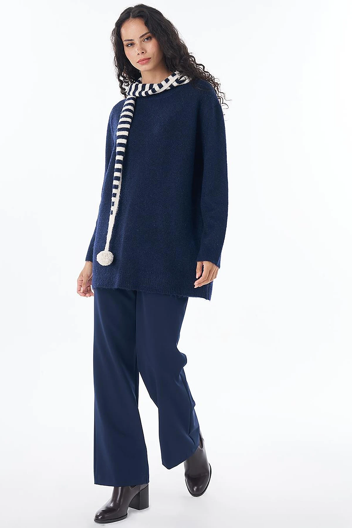 Scarf-Detail Knit Tunic Navy