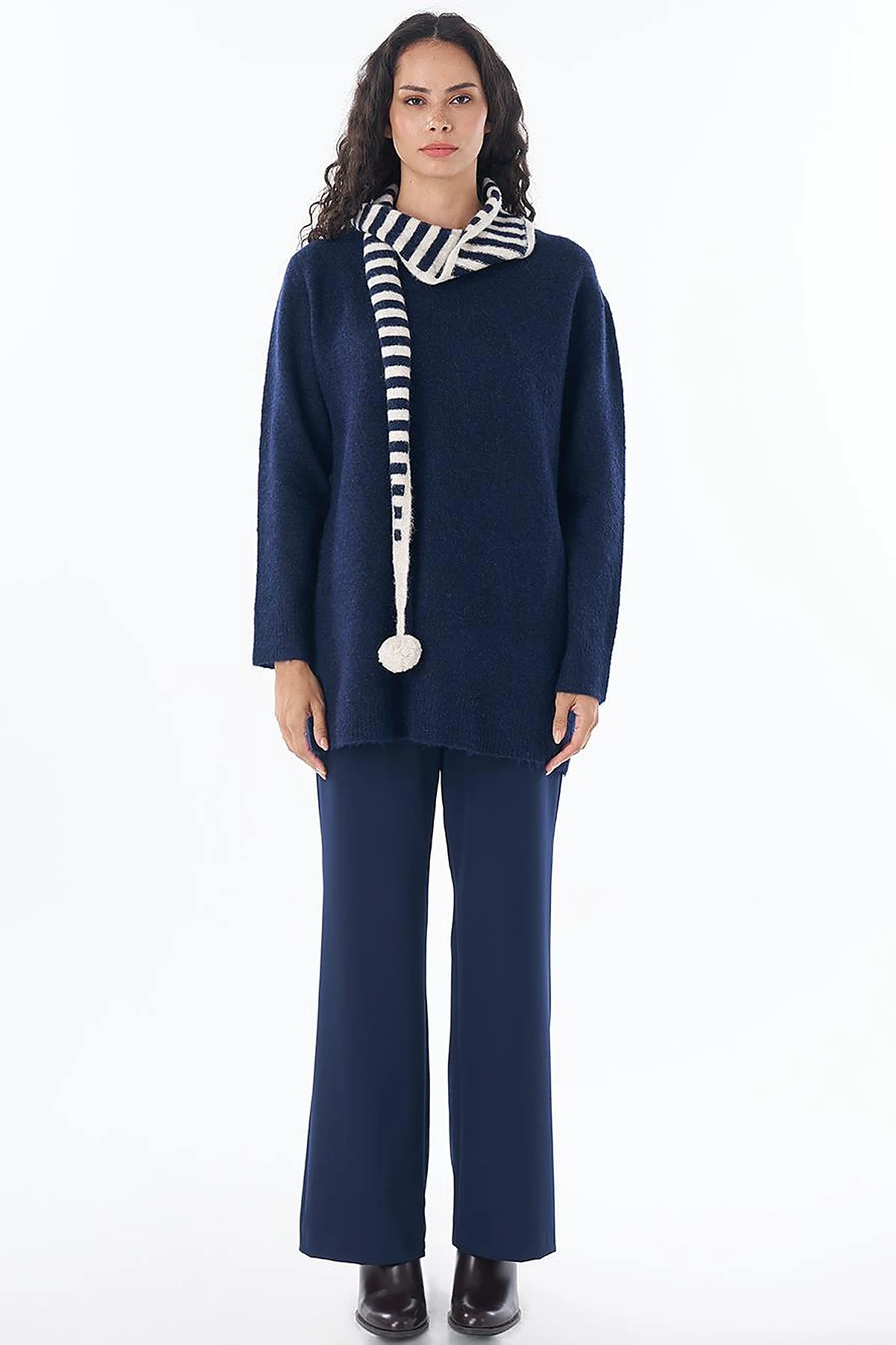 Scarf-Detail Knit Tunic Navy