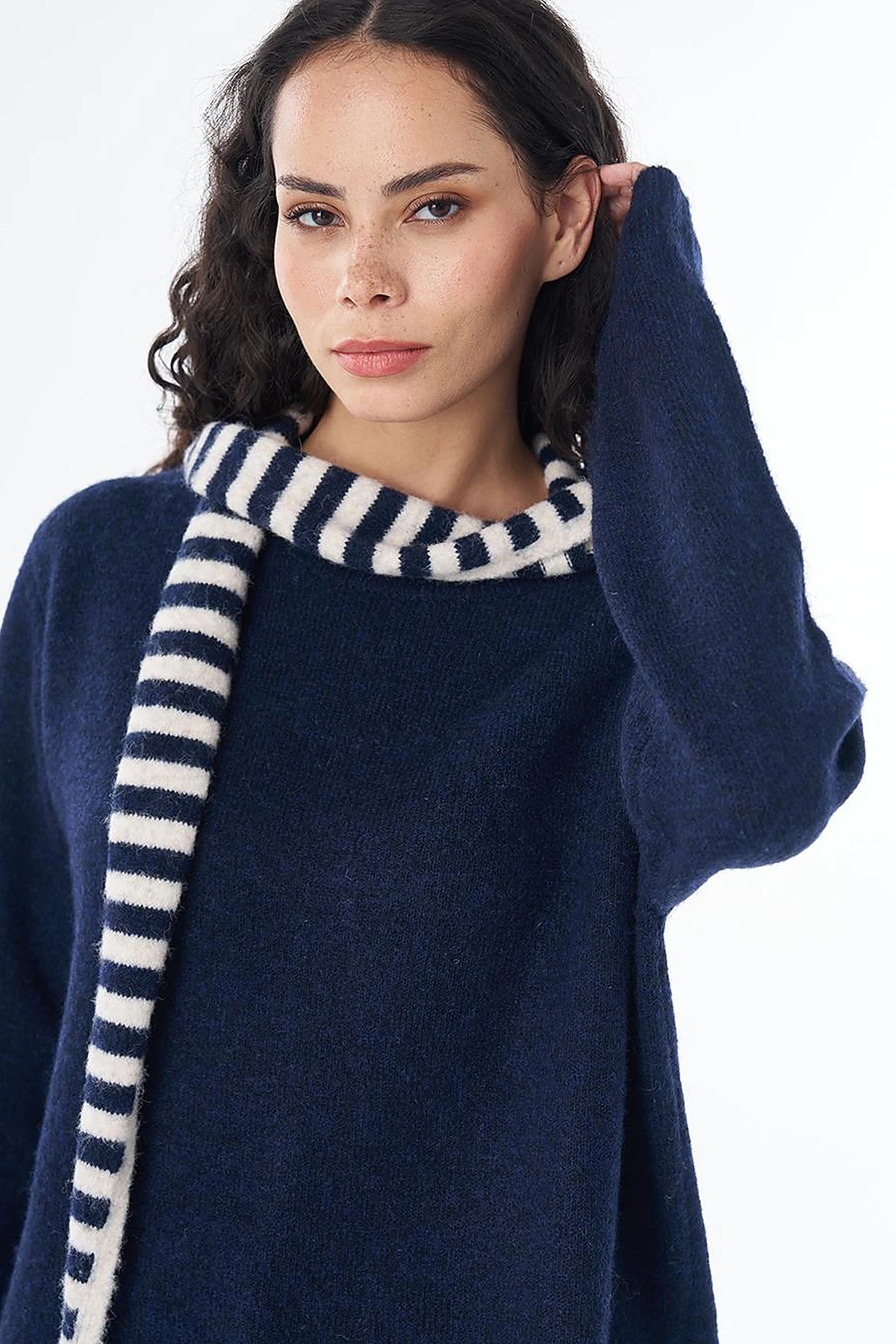 Scarf-Detail Knit Tunic Navy
