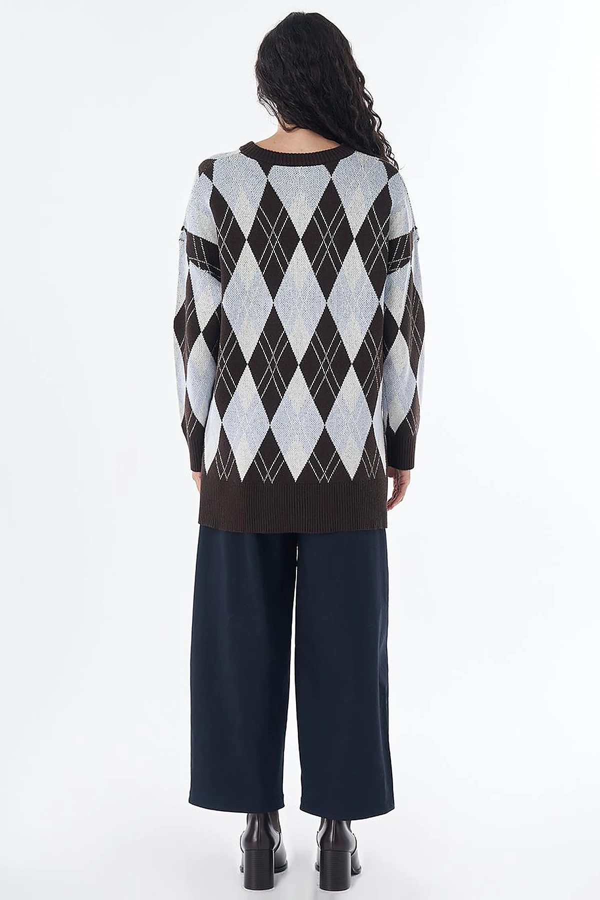 Diamond Pattern Knit Tunic Brown 
