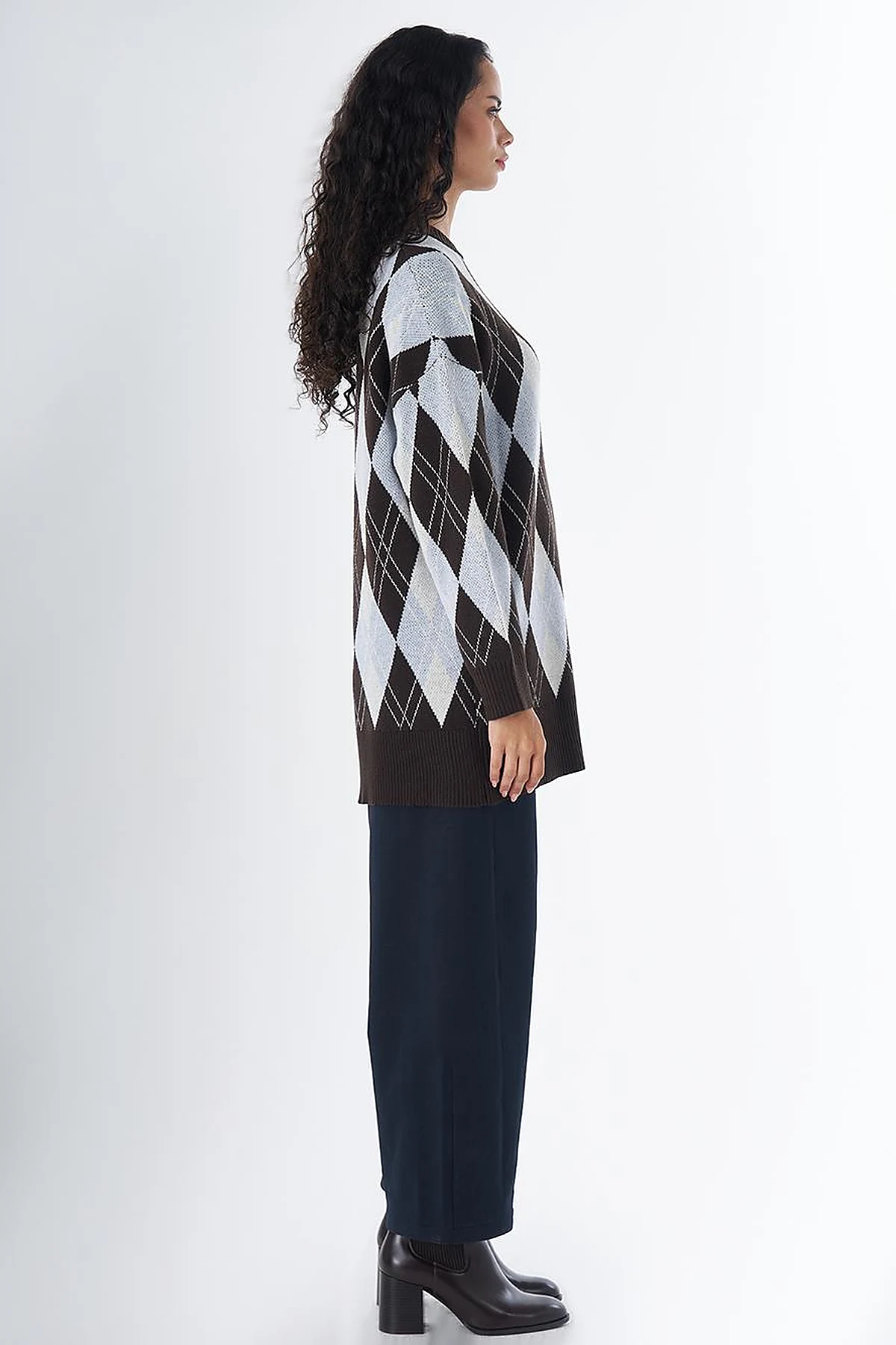 Diamond Pattern Knit Tunic Brown 