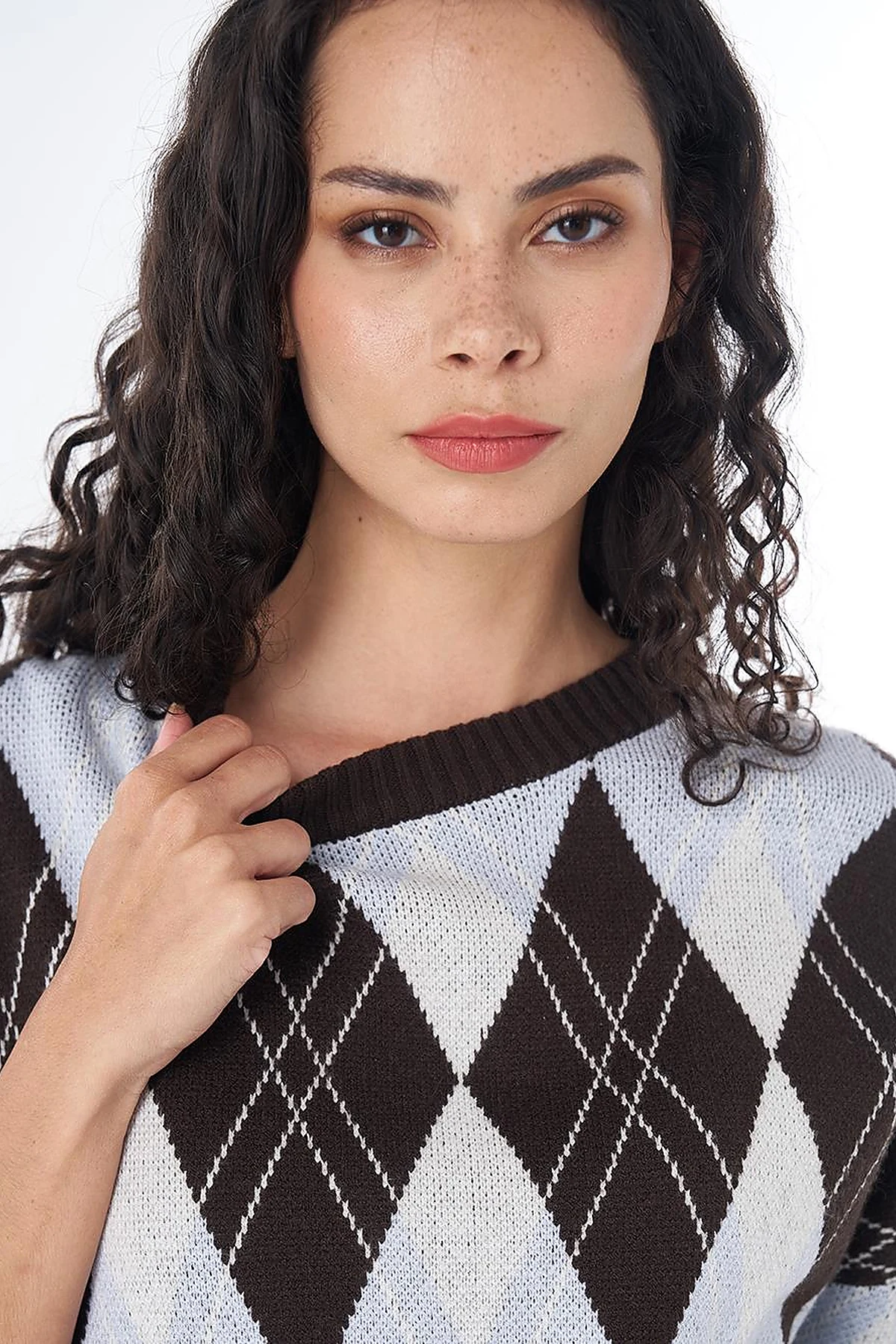 Diamond Pattern Knit Tunic Brown 
