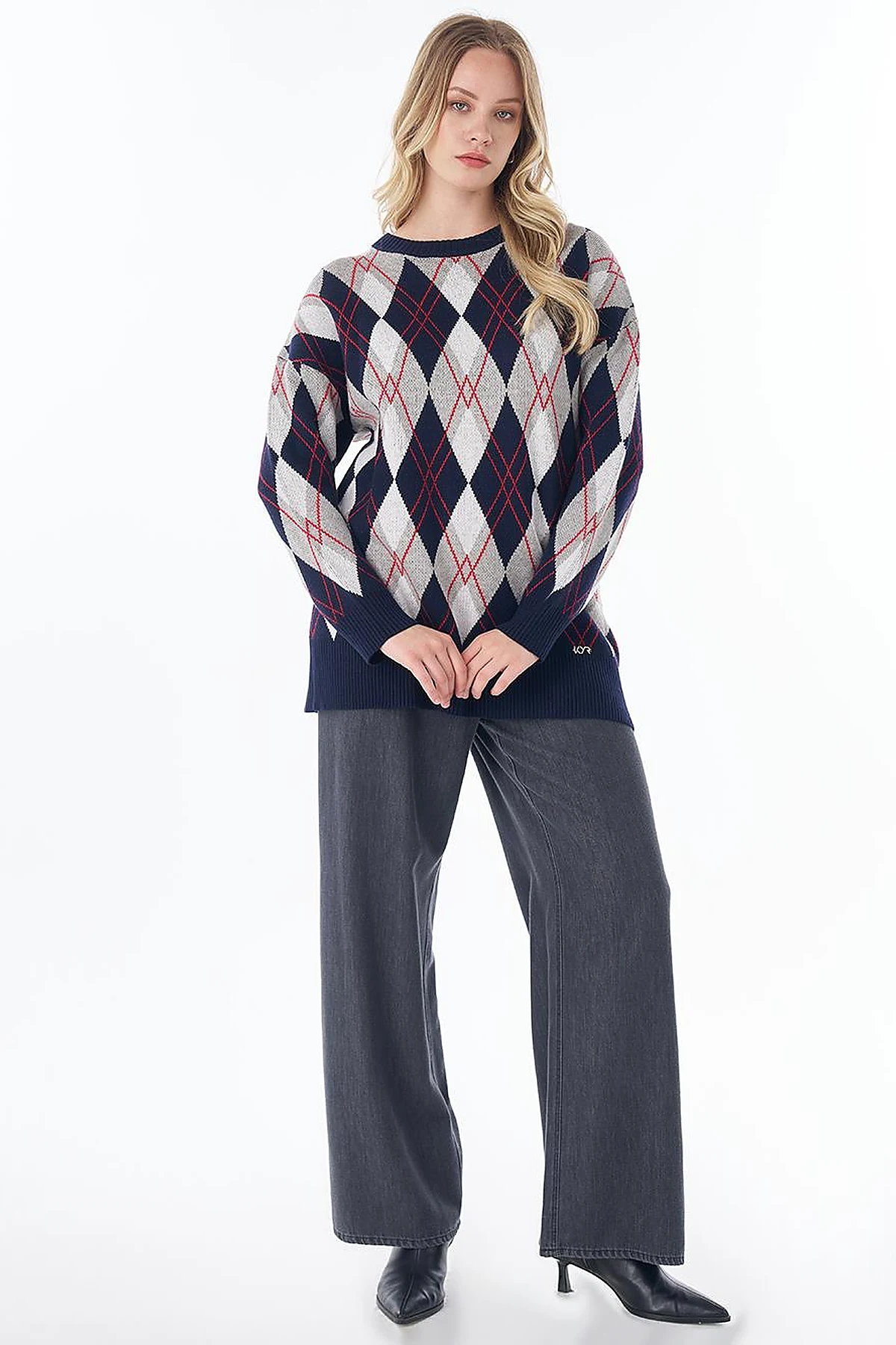 Diamond Pattern Knit Tunic Navy