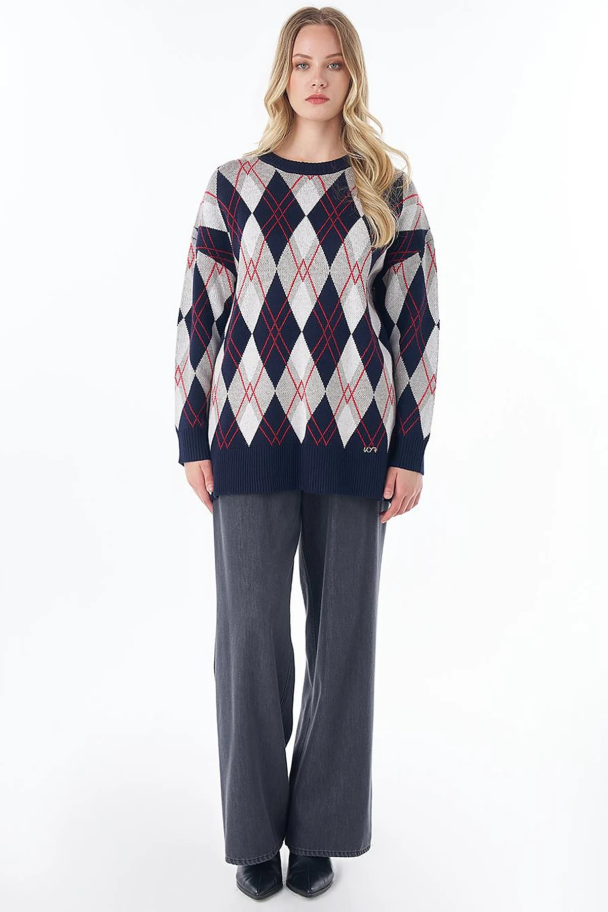 Diamond Pattern Knit Tunic Navy