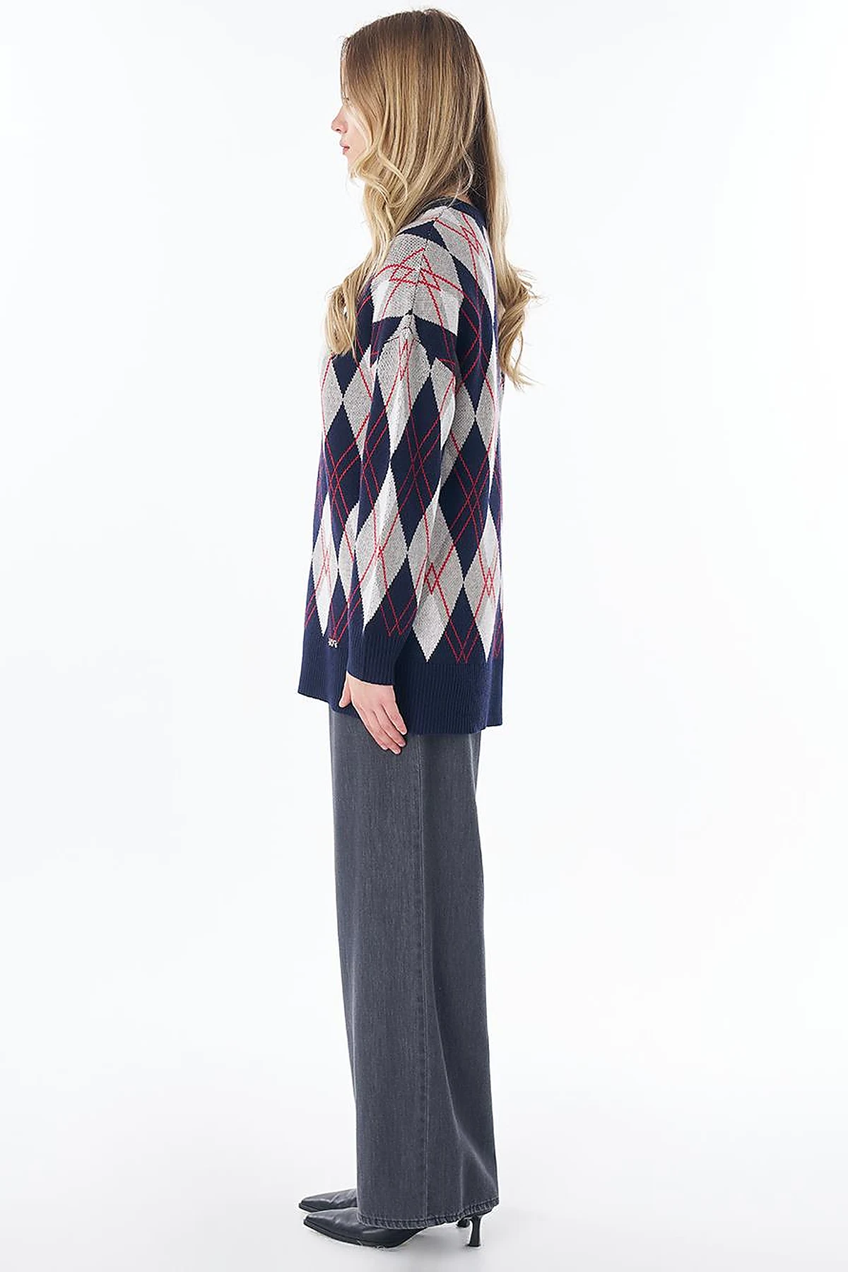 Diamond Pattern Knit Tunic Navy
