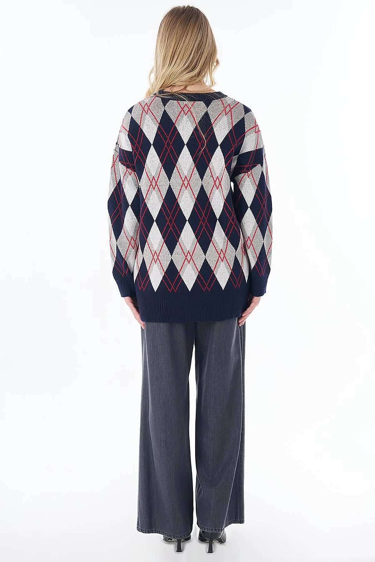 Diamond Pattern Knit Tunic Navy