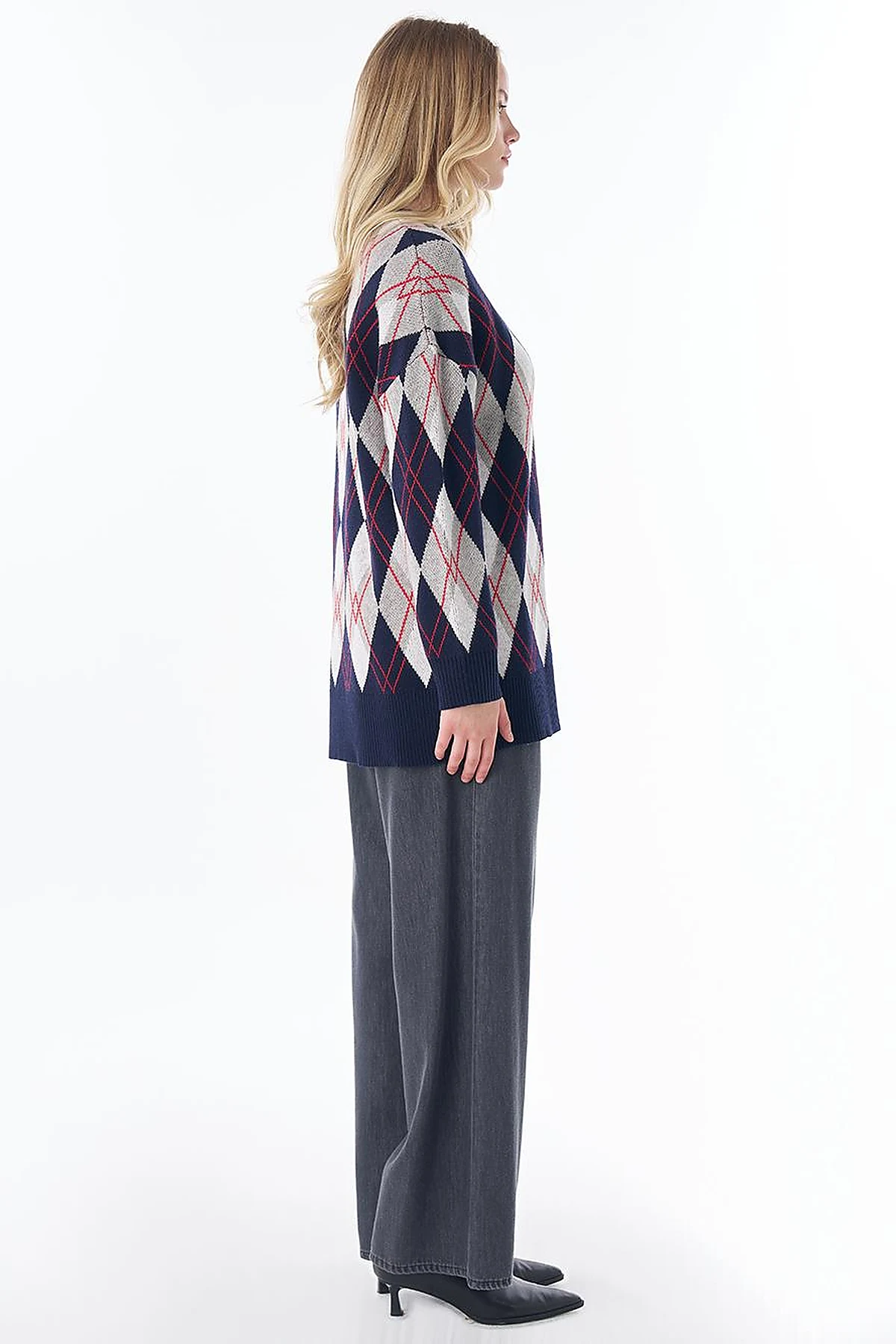 Diamond Pattern Knit Tunic Navy