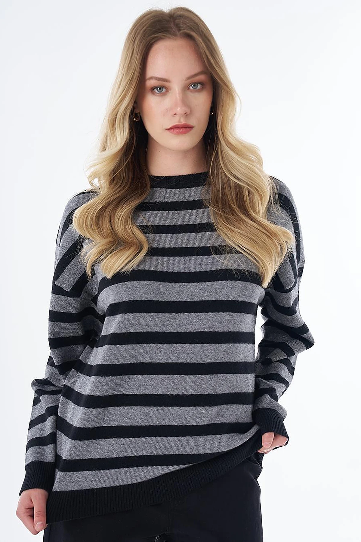 Drop-Shoulder Knit Tunic Gray