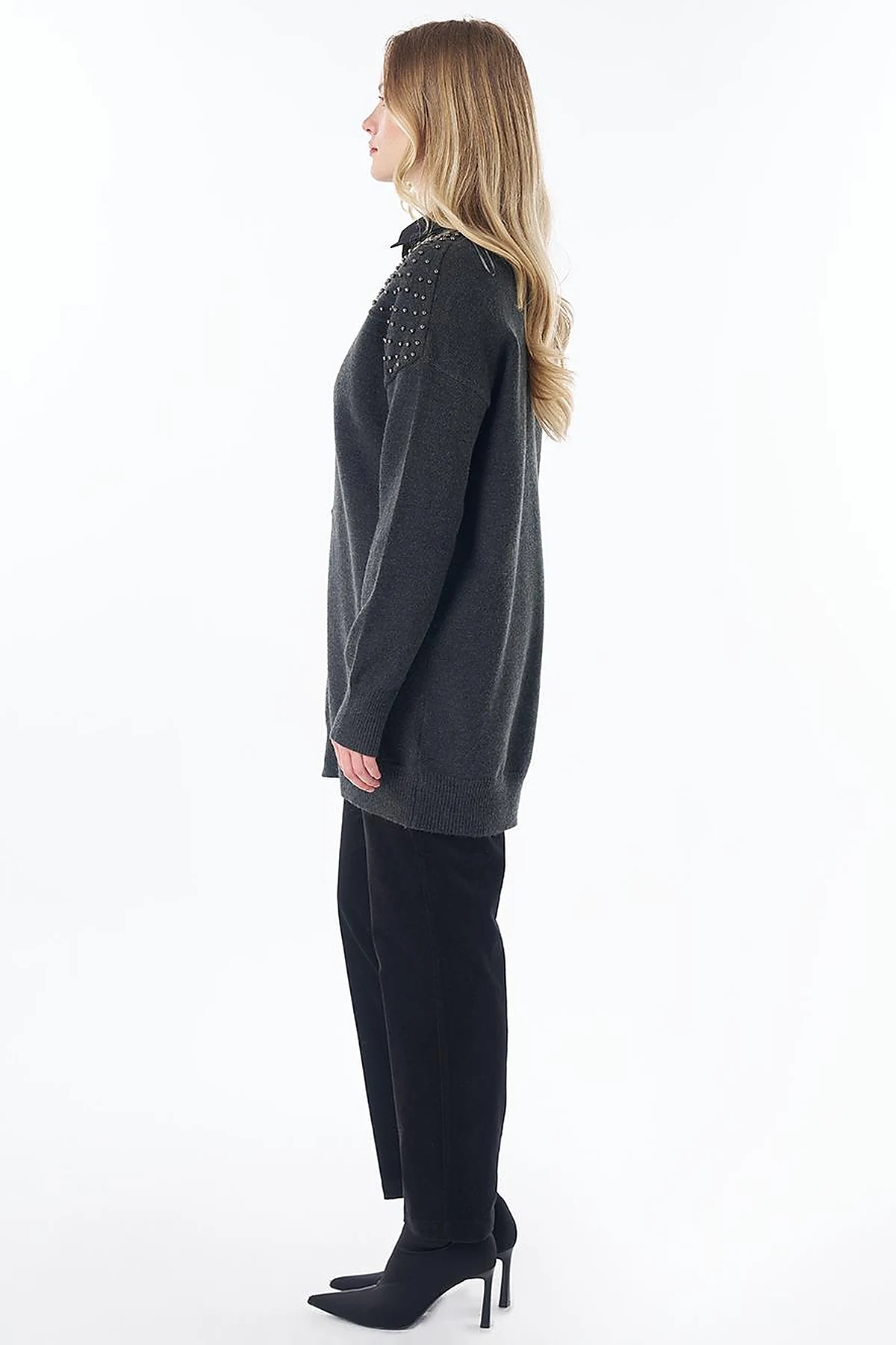 Embroidered Knit Cardigan Anthracite 