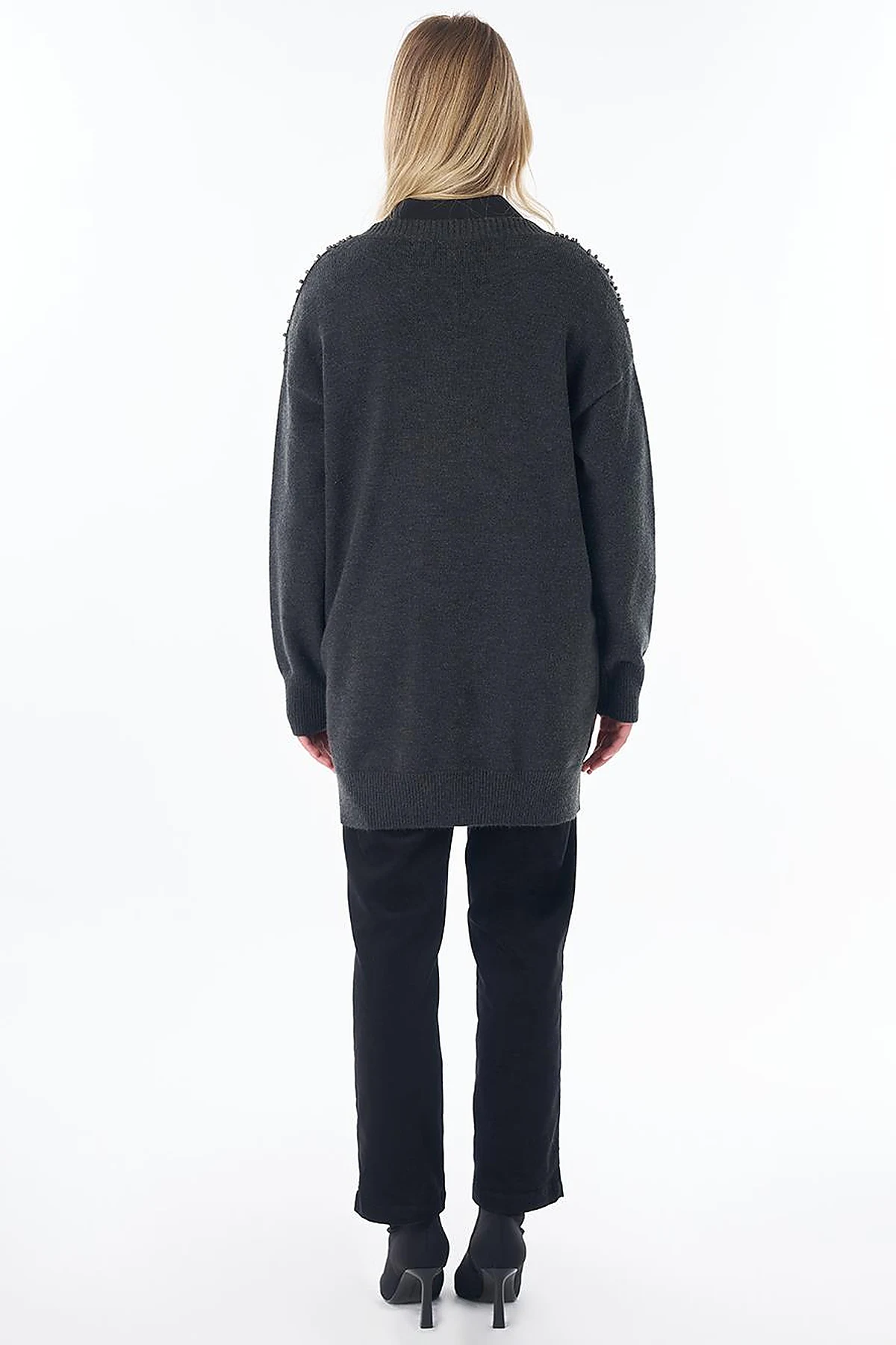 Embroidered Knit Cardigan Anthracite 