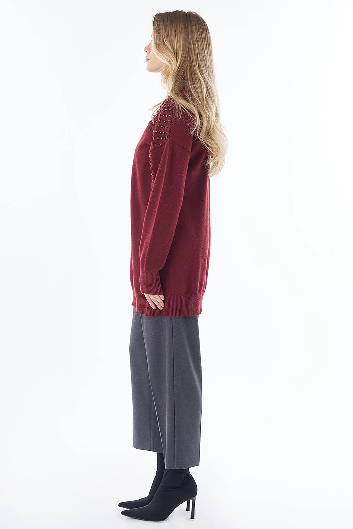Embroidered Knit Cardigan Burgundy