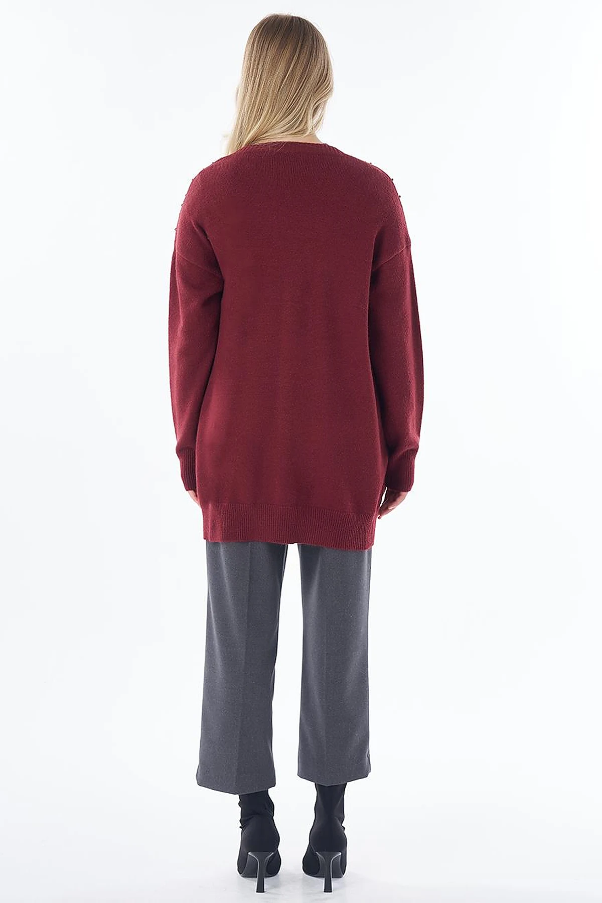 Embroidered Knit Cardigan Burgundy