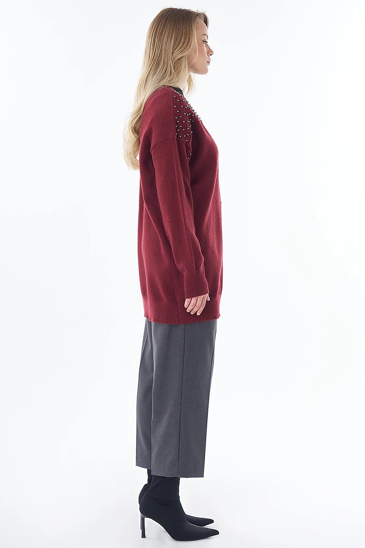 Embroidered Knit Cardigan Burgundy