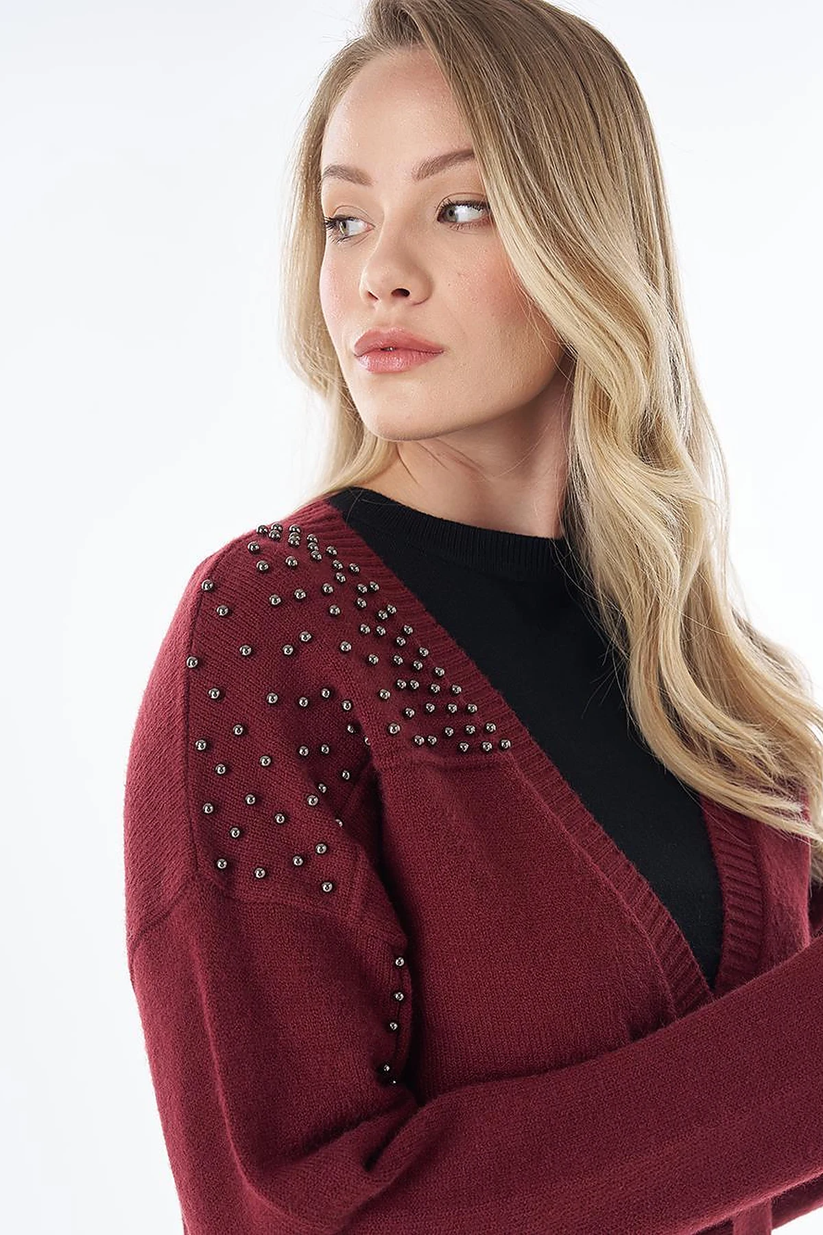 Embroidered Knit Cardigan Burgundy