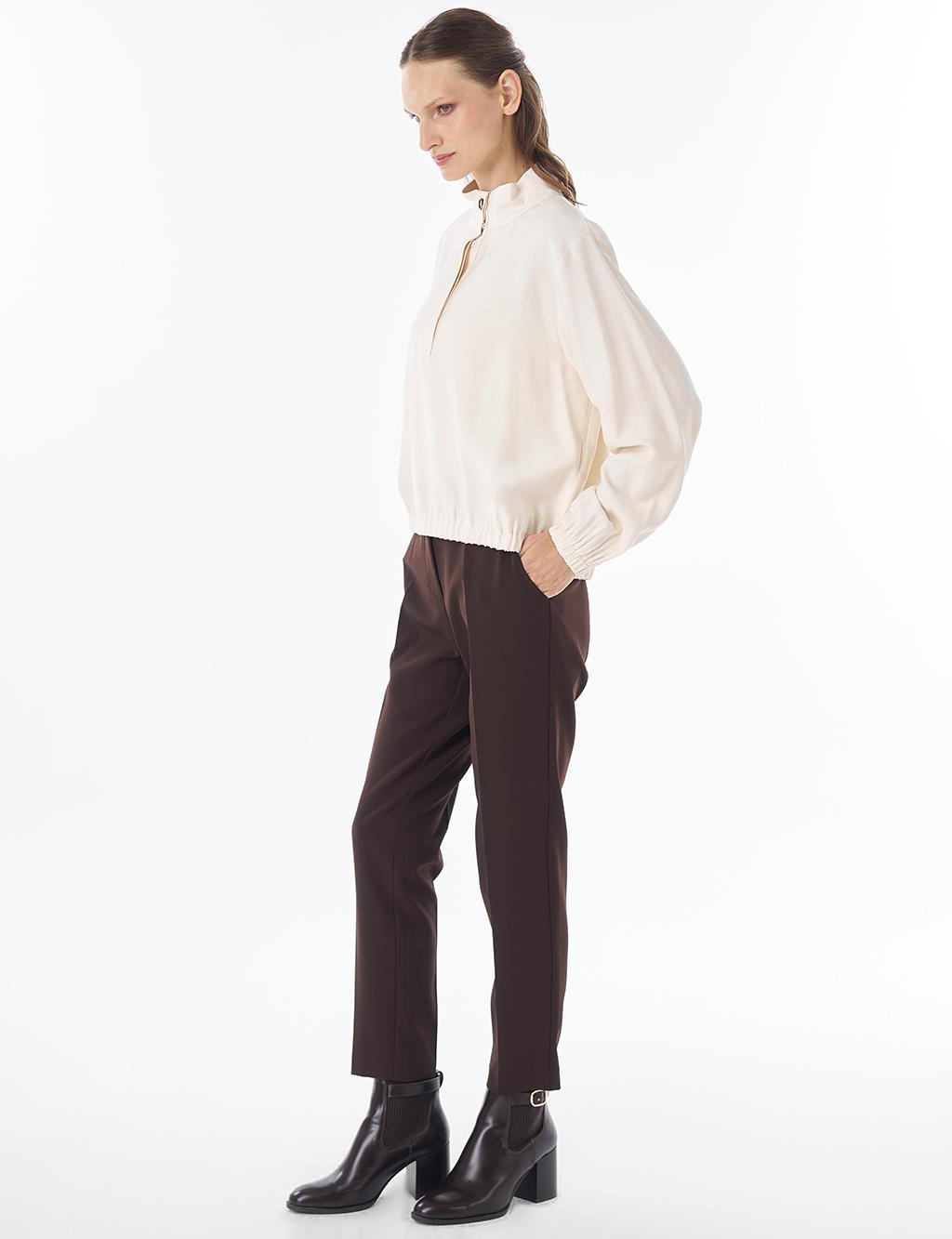 Stand Collar Rayon Blouse Cream