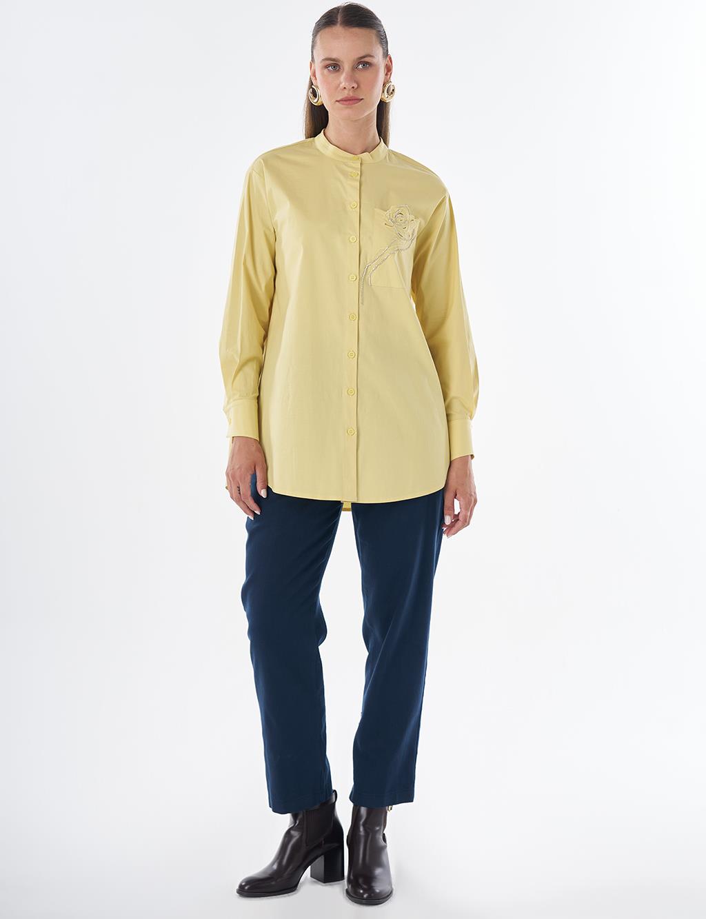 Band Collar Cotton Tunic Lemon
