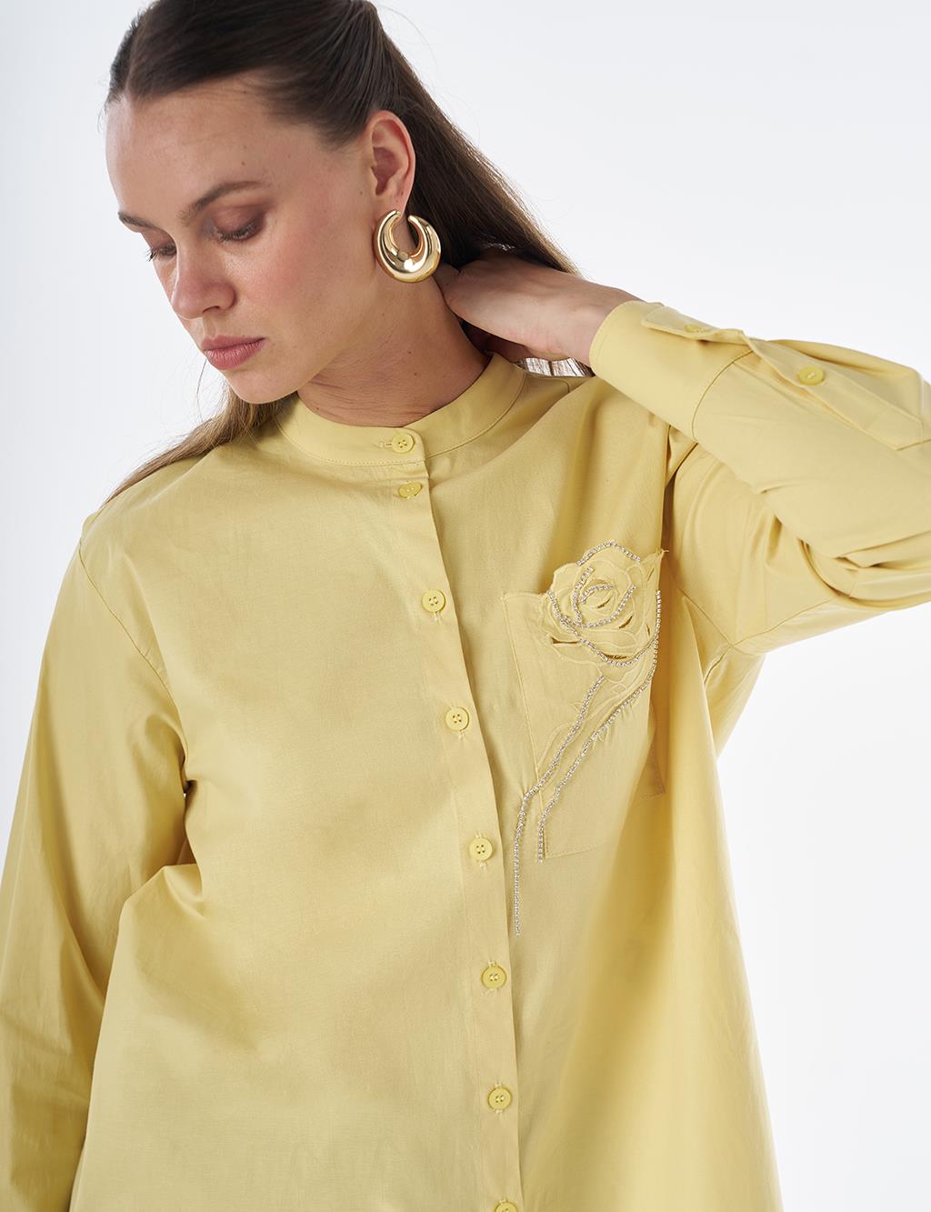 Band Collar Cotton Tunic Lemon