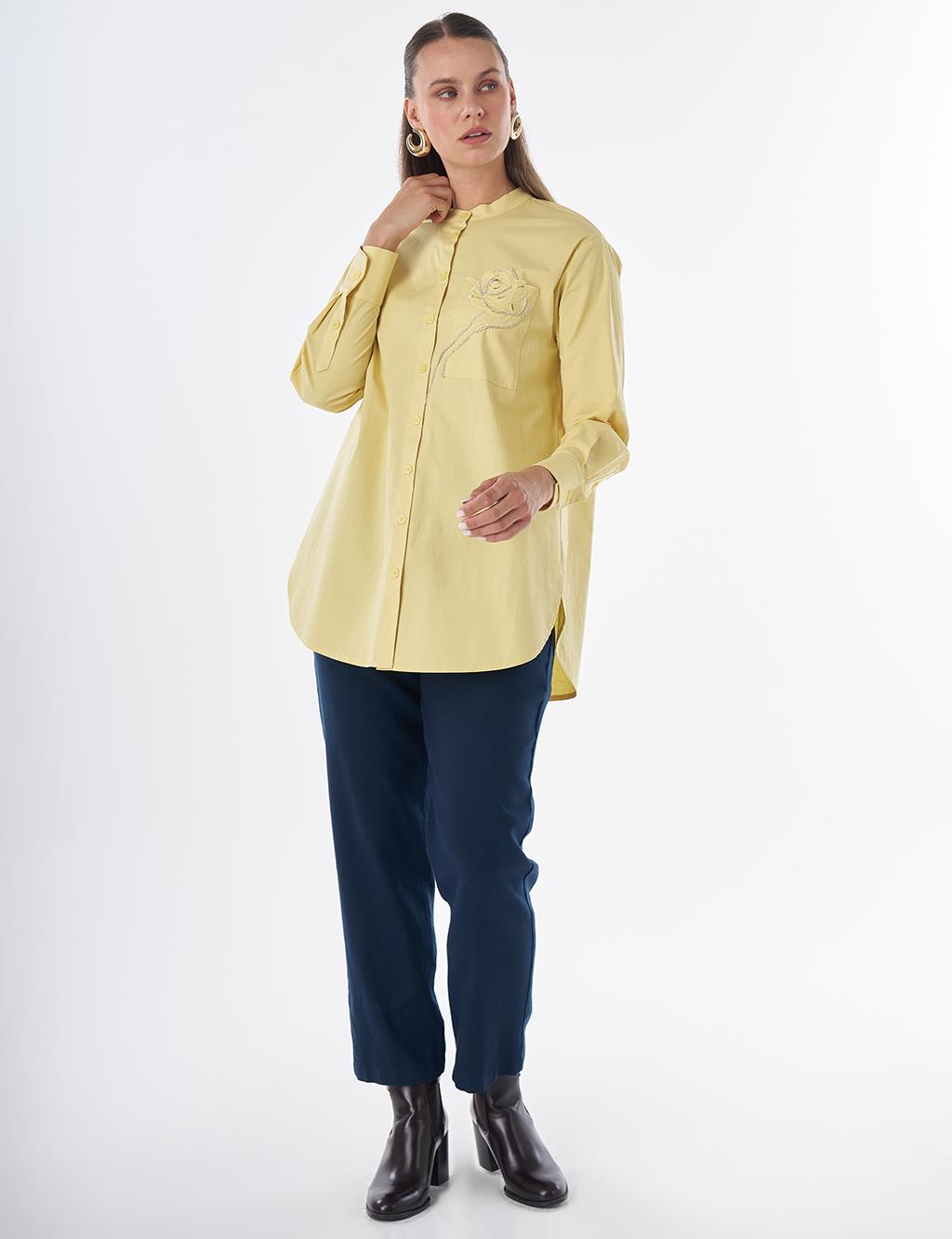 Band Collar Cotton Tunic Lemon