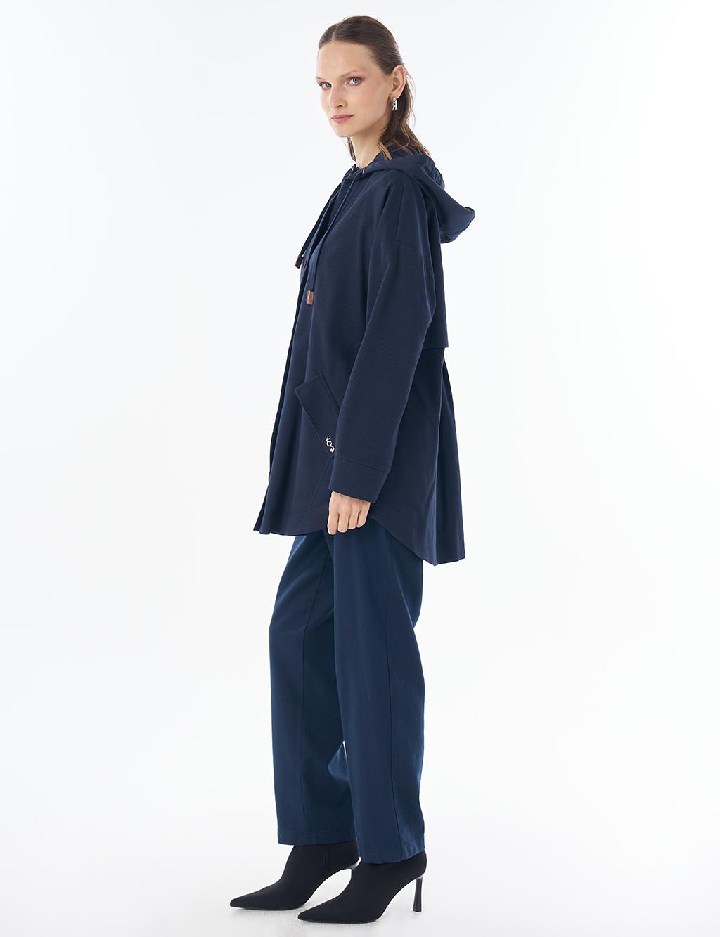 Hooded Cropped Trench Coat Dark Navy