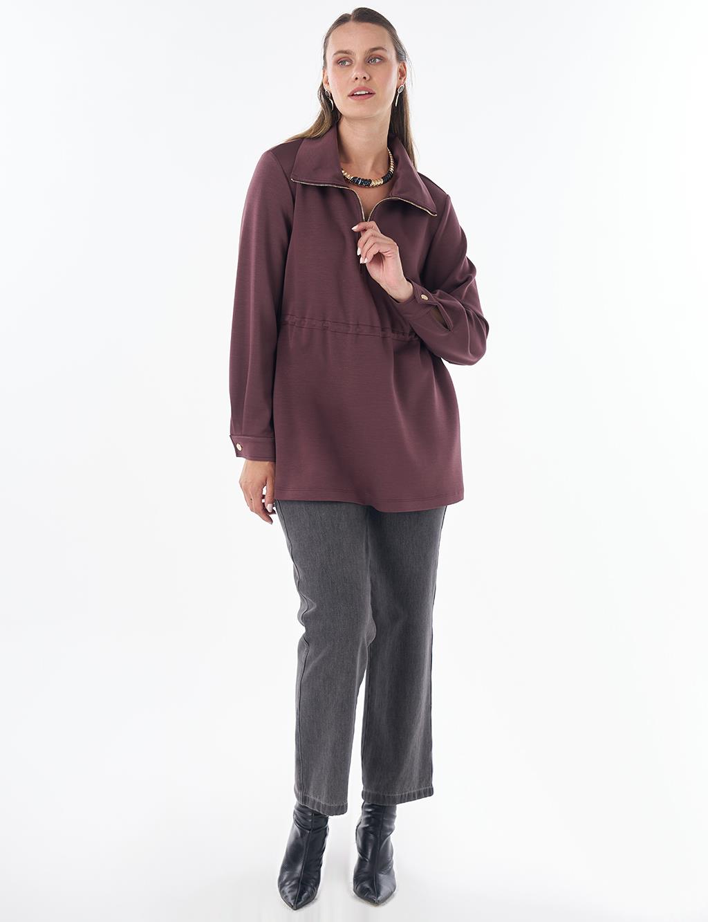 Dik Yaka Rayon Sweatshirt Kakao Tozu 