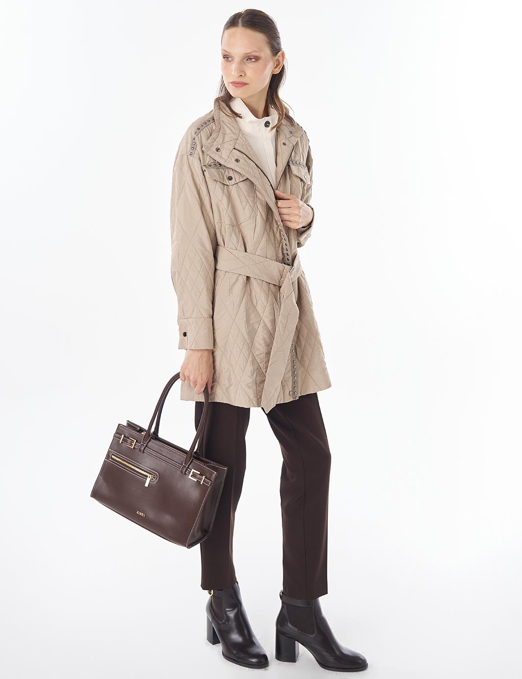 Croc-Embossed Quilted Jacket Mink