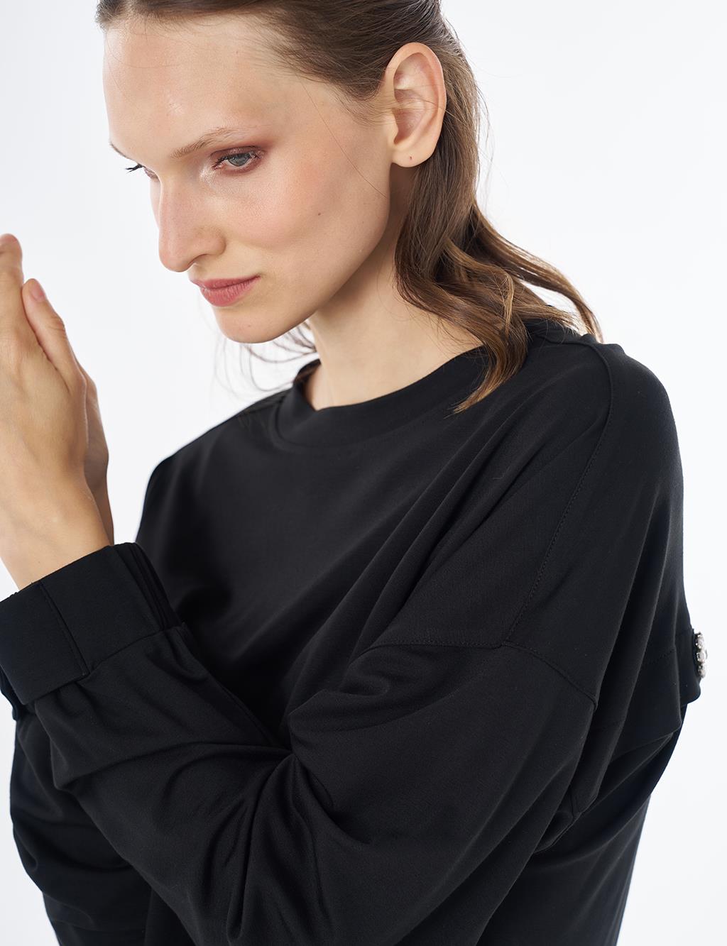 İşleme Detaylı Rayon Sweatshirt Siyah 