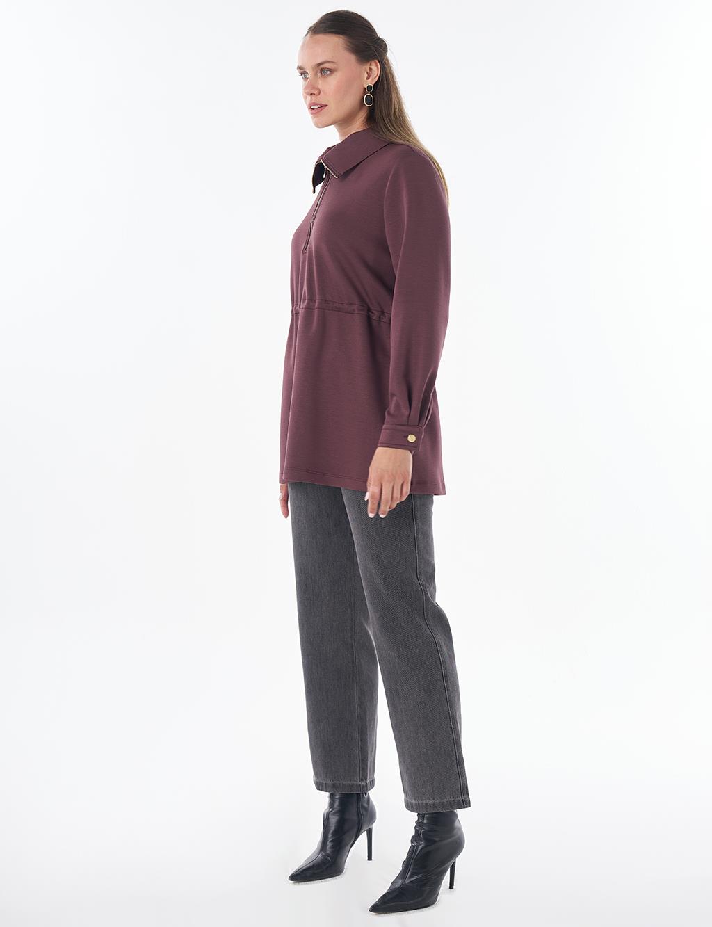 Dik Yaka Rayon Sweatshirt Kakao Tozu 