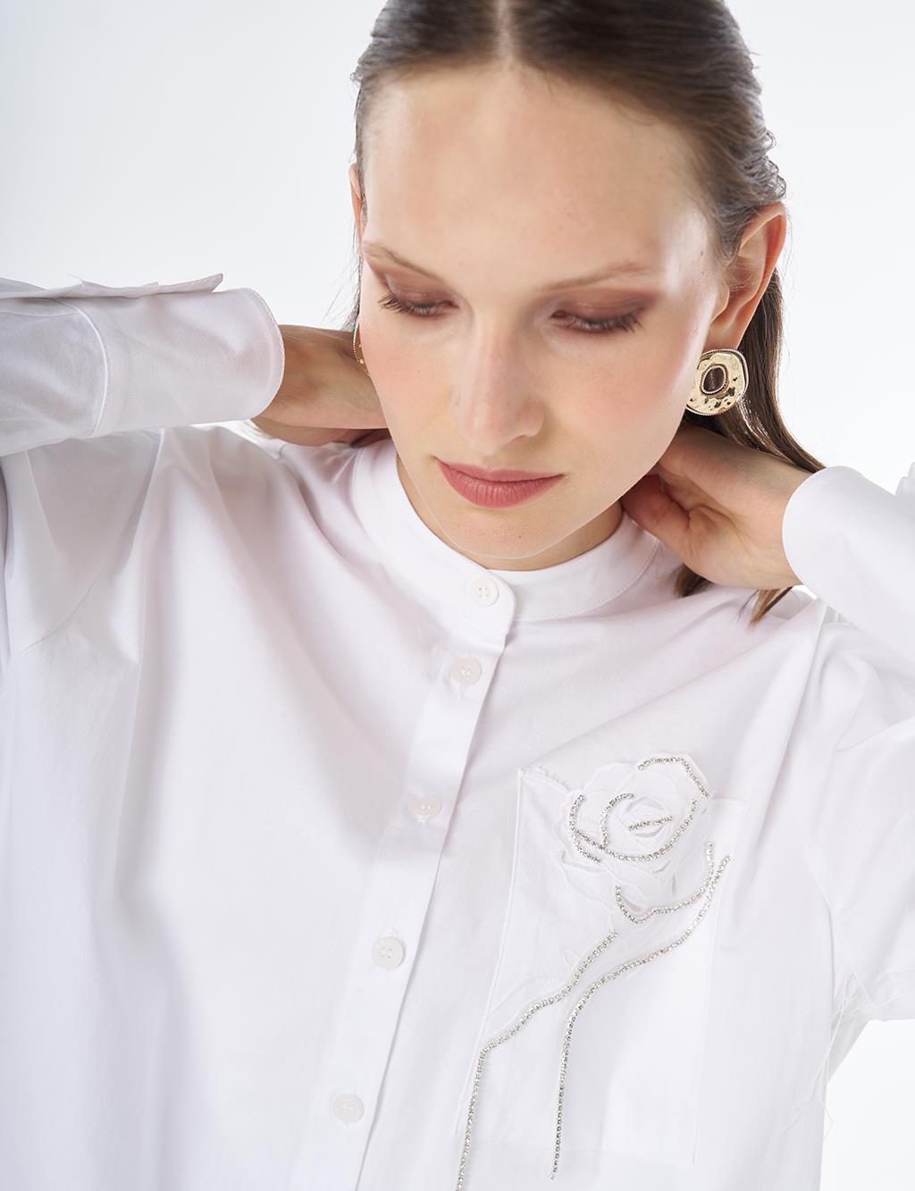 Band Collar Cotton Tunic Optical White