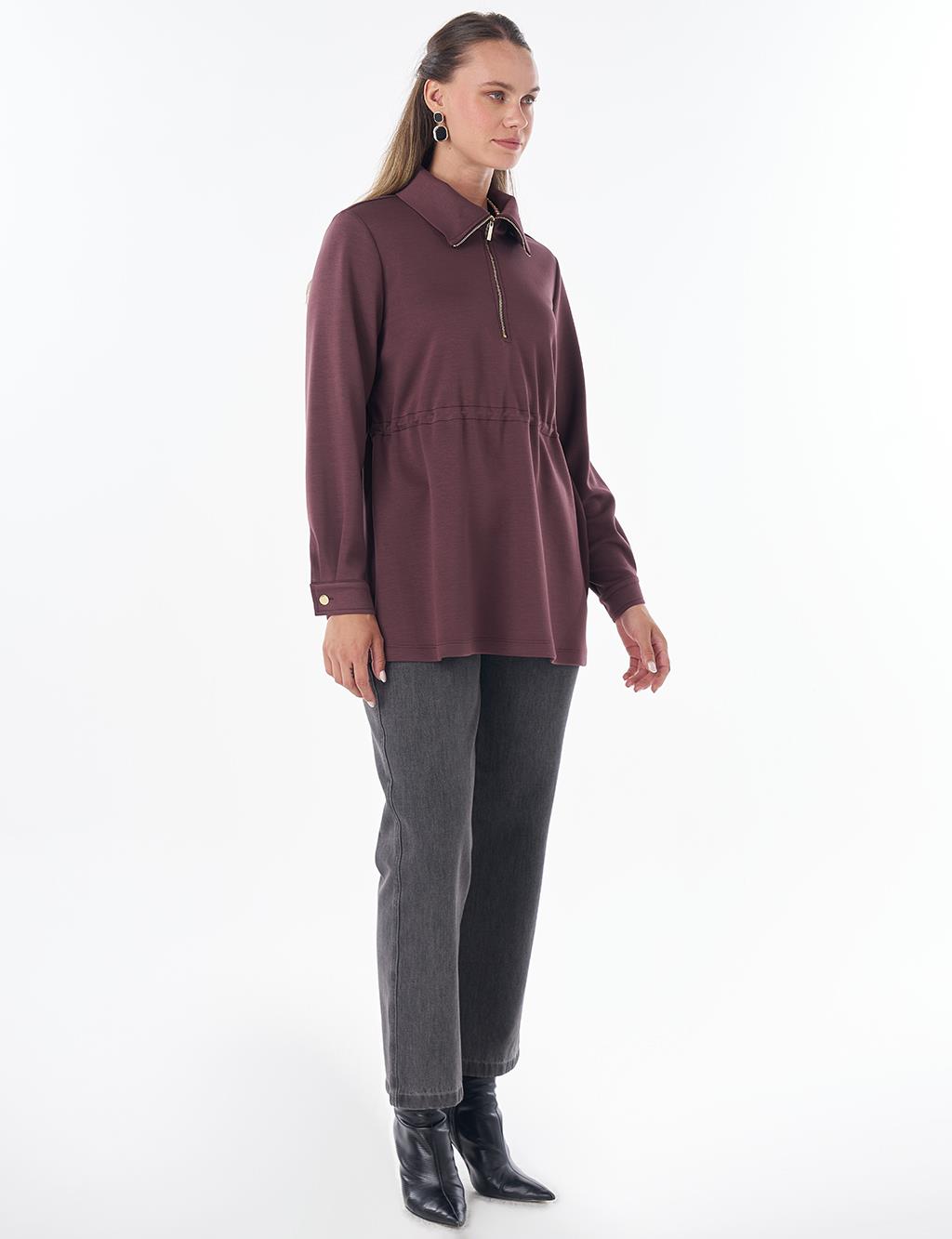 Dik Yaka Rayon Sweatshirt Kakao Tozu 