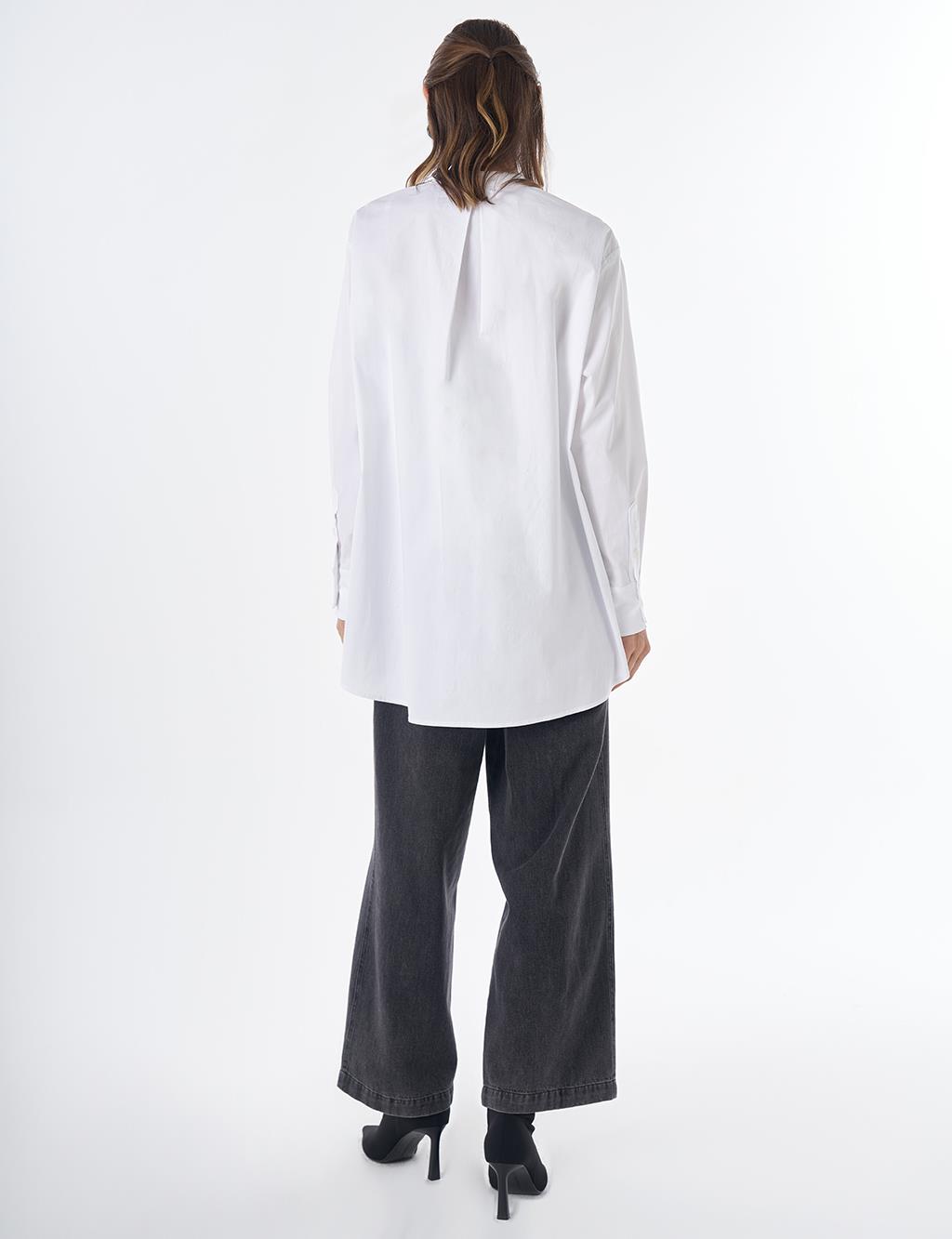 Band Collar Cotton Tunic Optical White