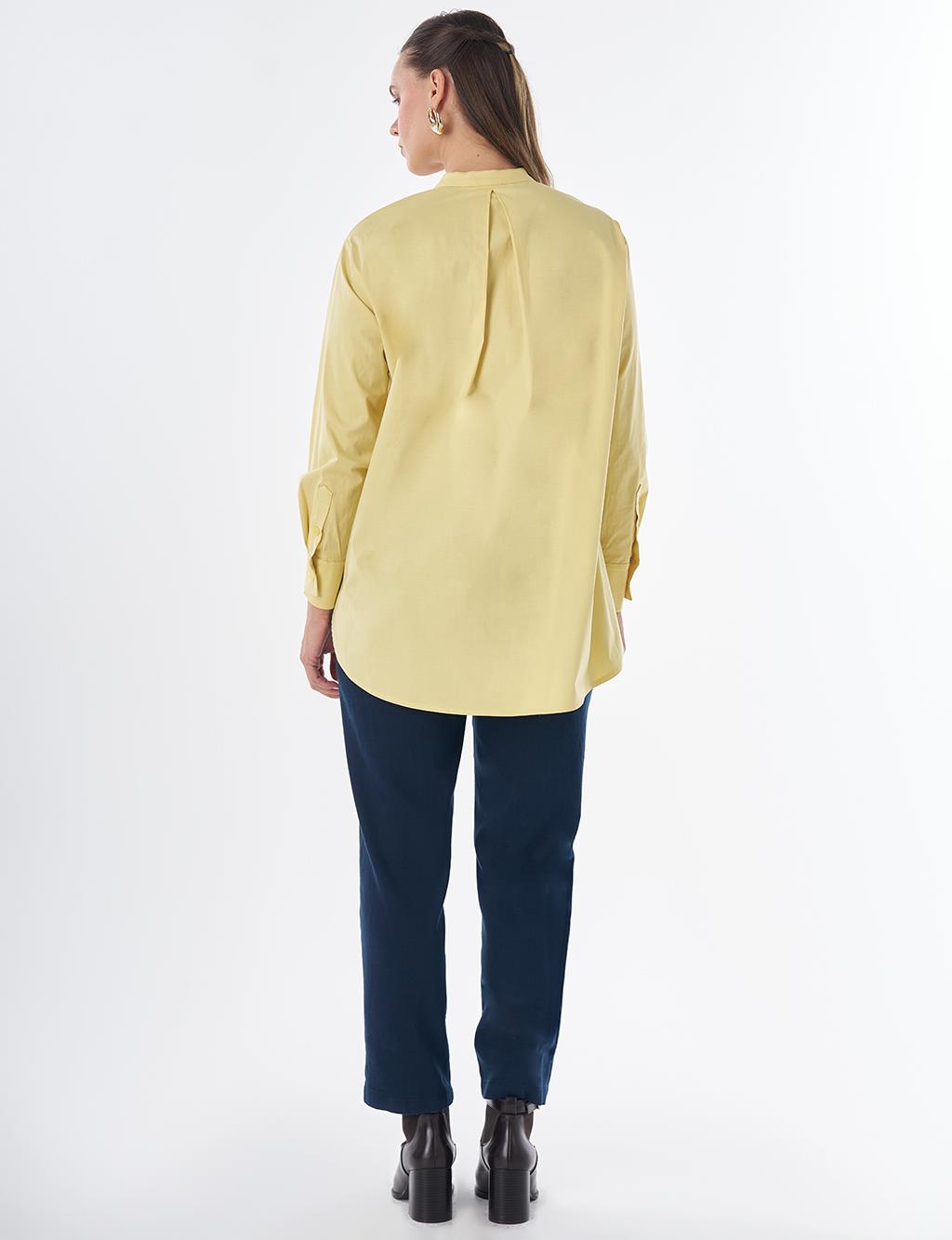 Band Collar Cotton Tunic Lemon