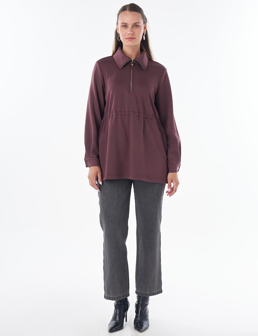 Dik Yaka Rayon Sweatshirt Kakao Tozu 