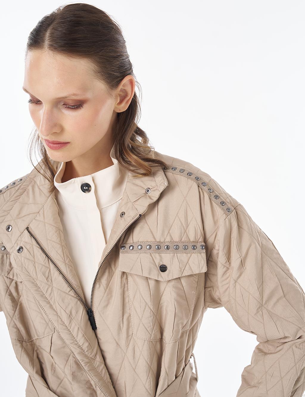 Croc-Embossed Quilted Jacket Mink