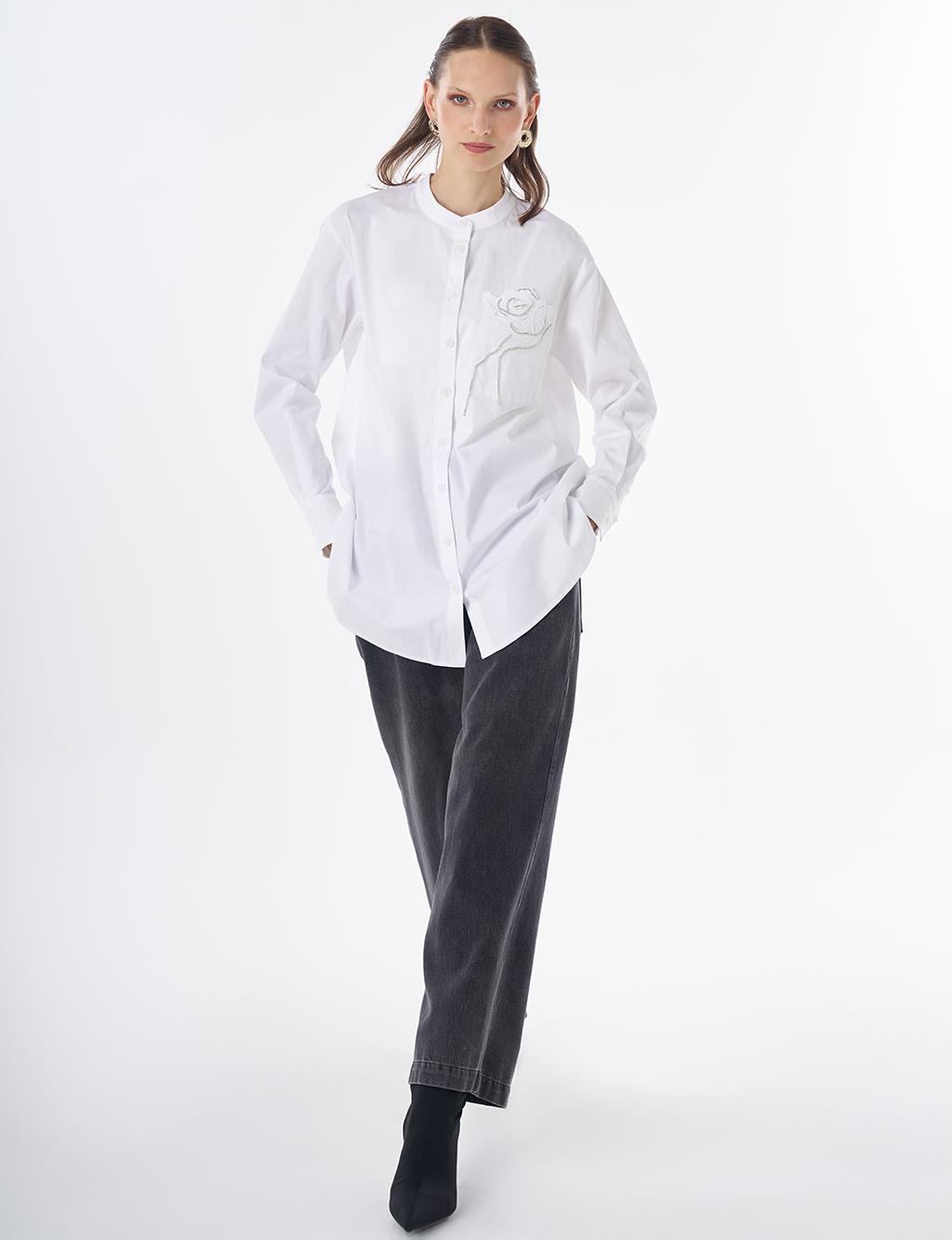 Band Collar Cotton Tunic Optical White