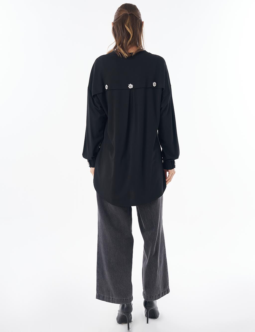İşleme Detaylı Rayon Sweatshirt Siyah 