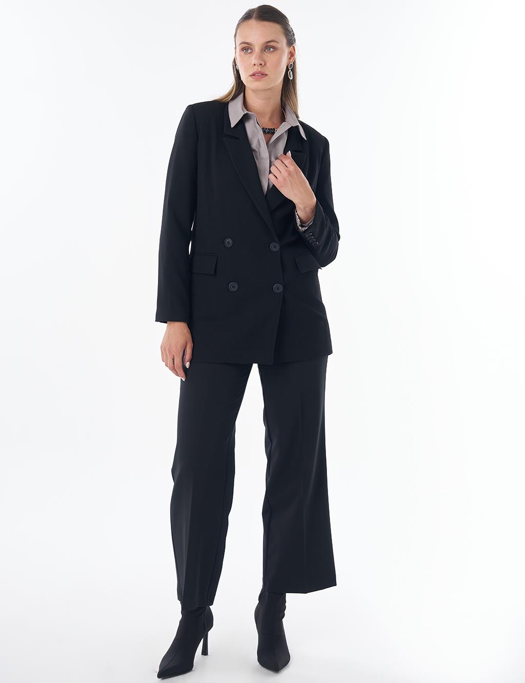 Cover Pocket Crepe Blazer Jacket Black