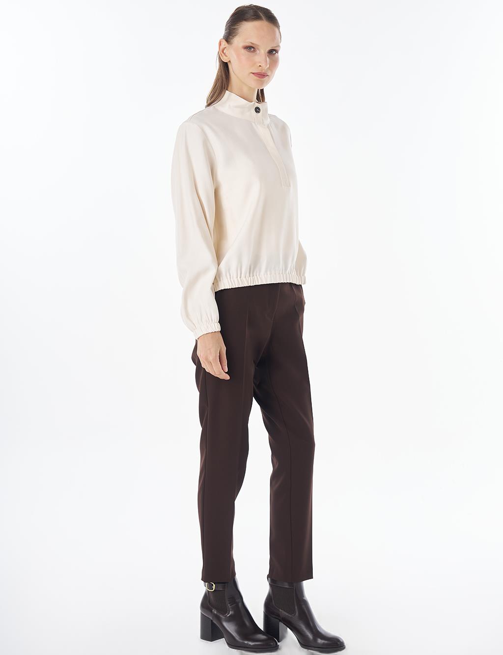 Stand Collar Rayon Blouse Cream