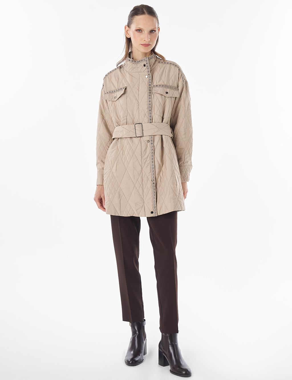 Croc-Embossed Quilted Jacket Mink