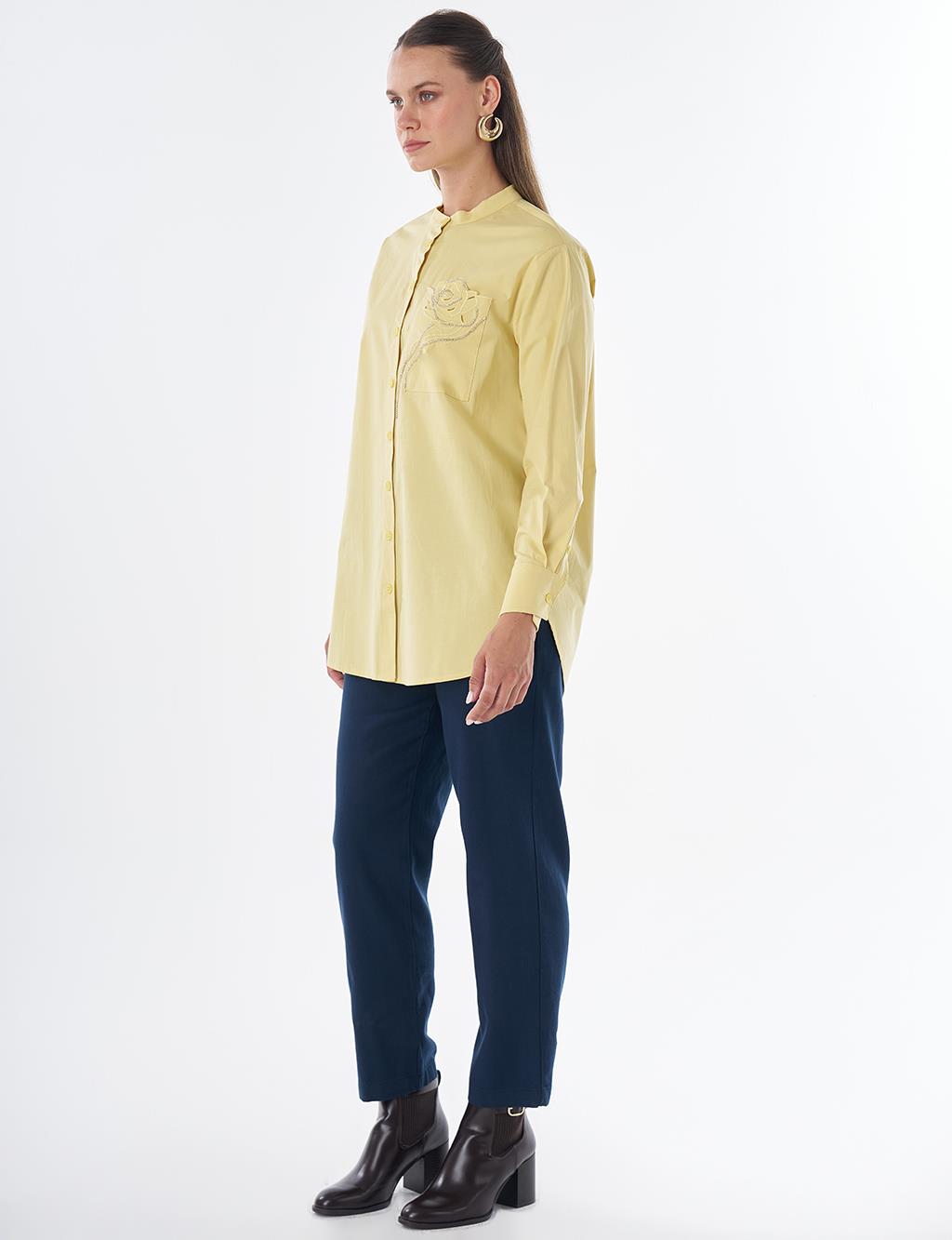 Band Collar Cotton Tunic Lemon