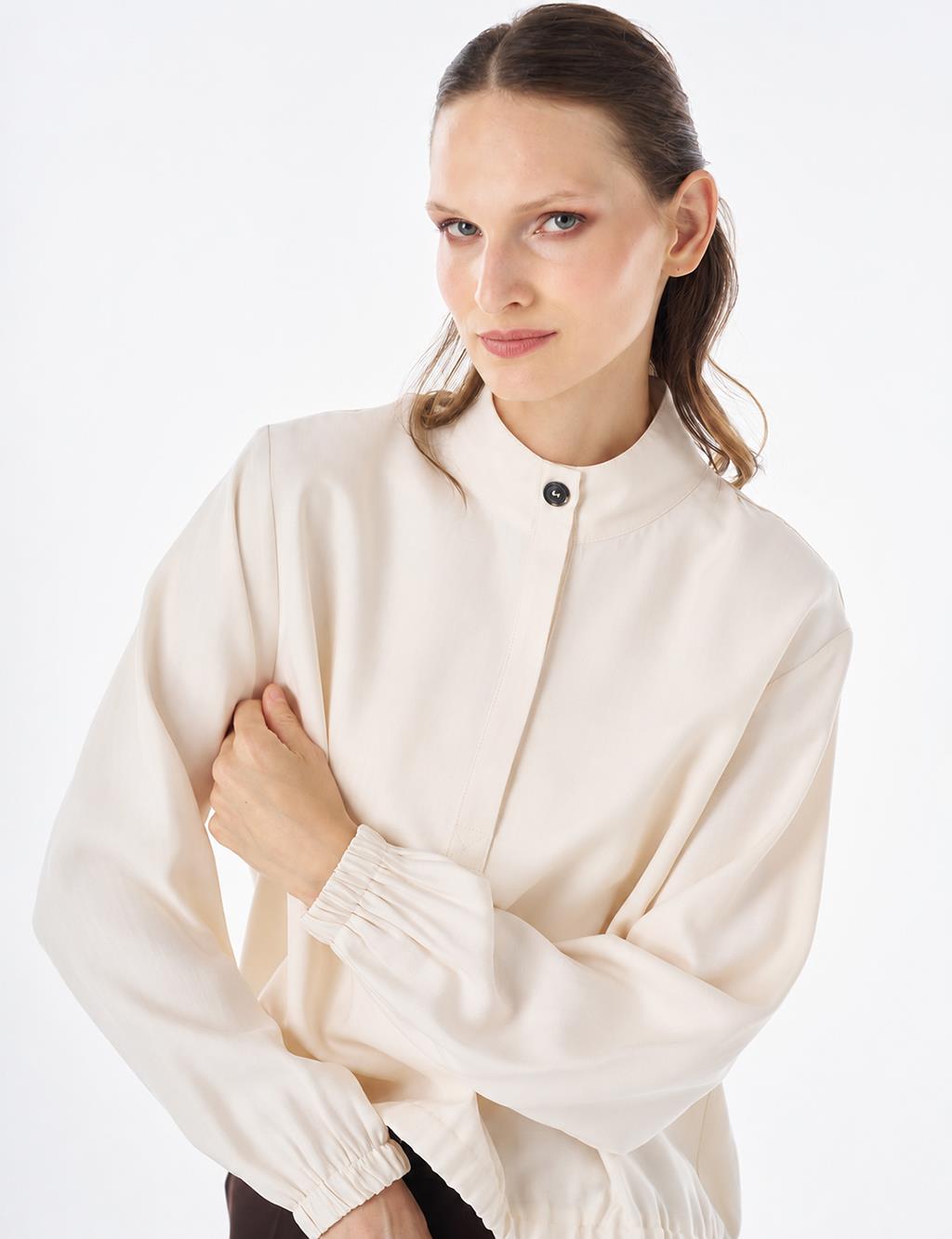 Stand Collar Rayon Blouse Cream