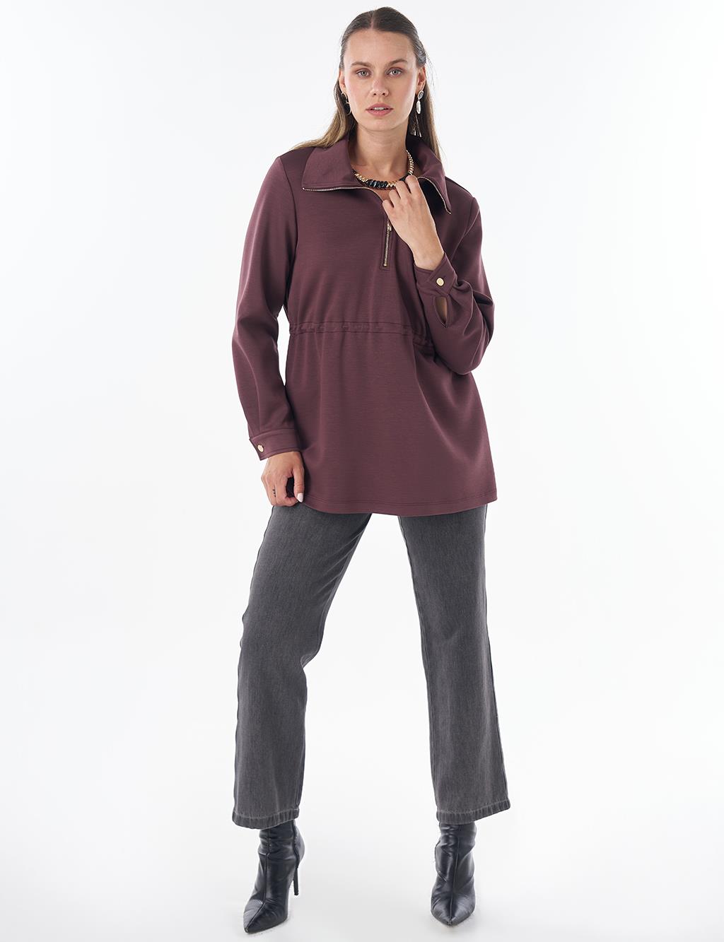 Dik Yaka Rayon Sweatshirt Kakao Tozu 