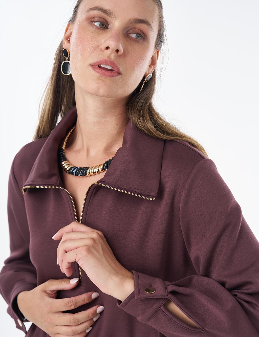 Dik Yaka Rayon Sweatshirt Kakao Tozu 