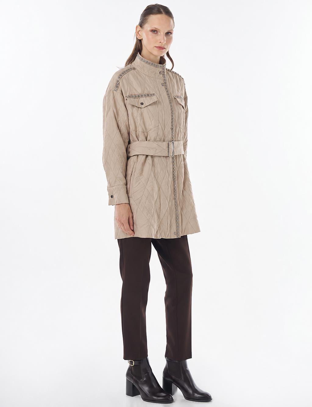Croc-Embossed Quilted Jacket Mink