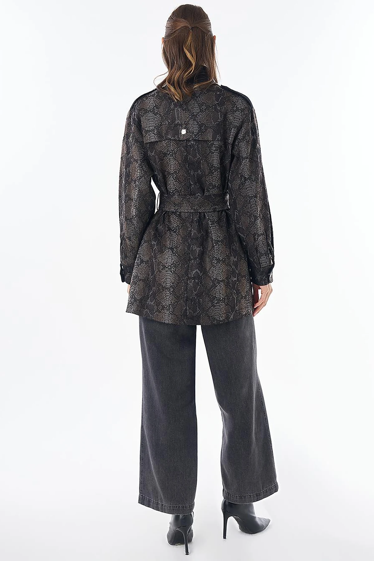 Animal Print Stand Collar Jacket Black