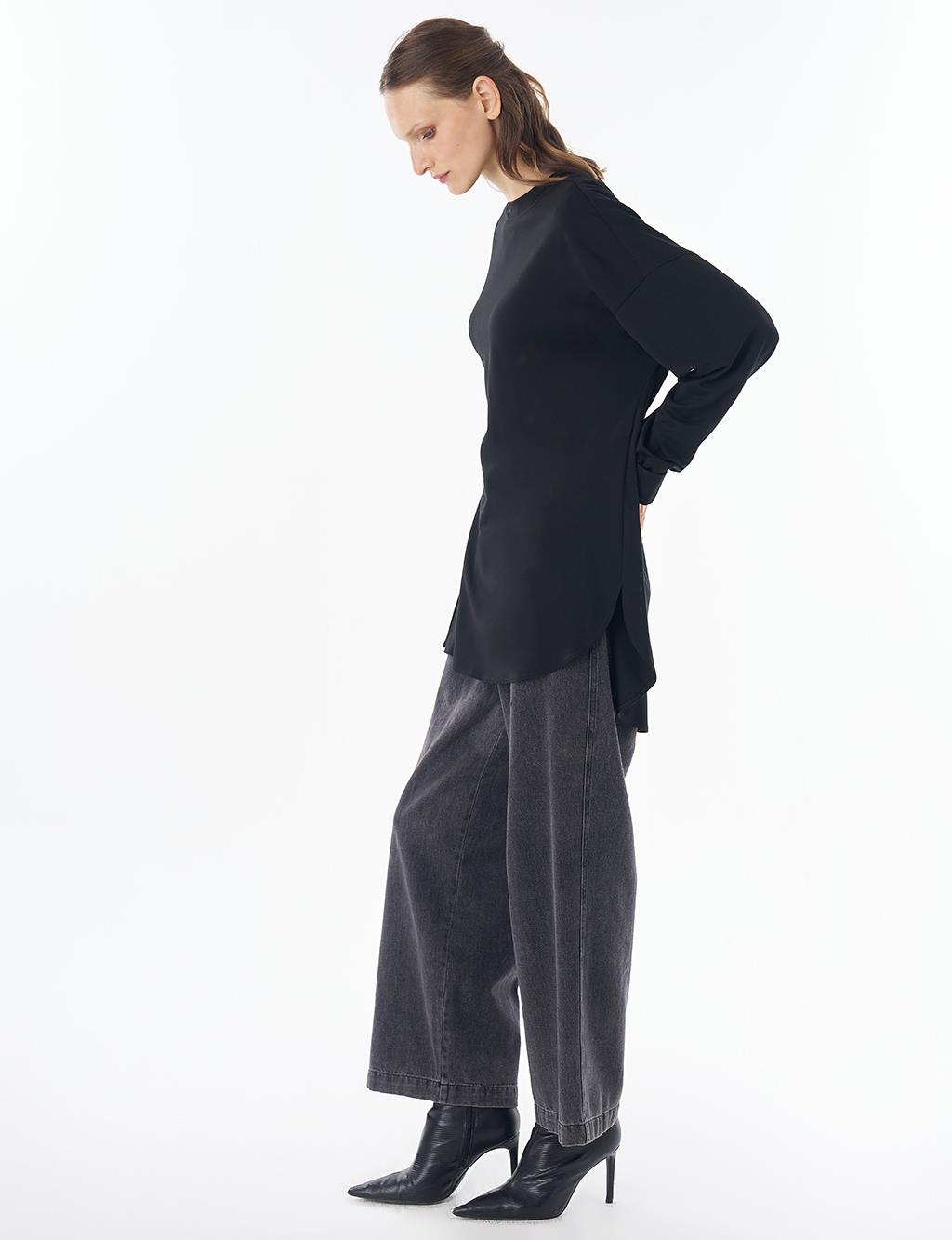 İşleme Detaylı Rayon Sweatshirt Siyah 