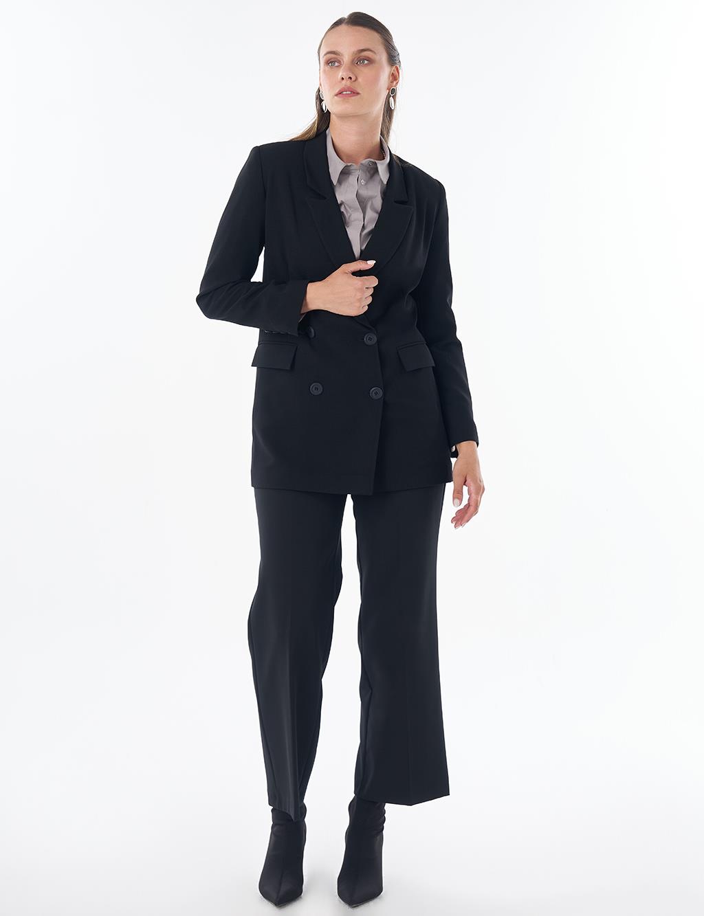 Cover Pocket Crepe Blazer Jacket Black