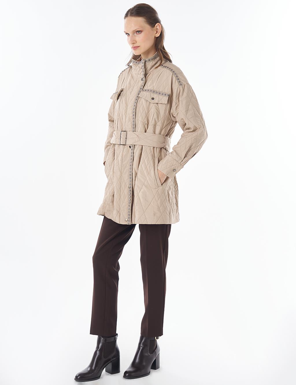 Croc-Embossed Quilted Jacket Mink