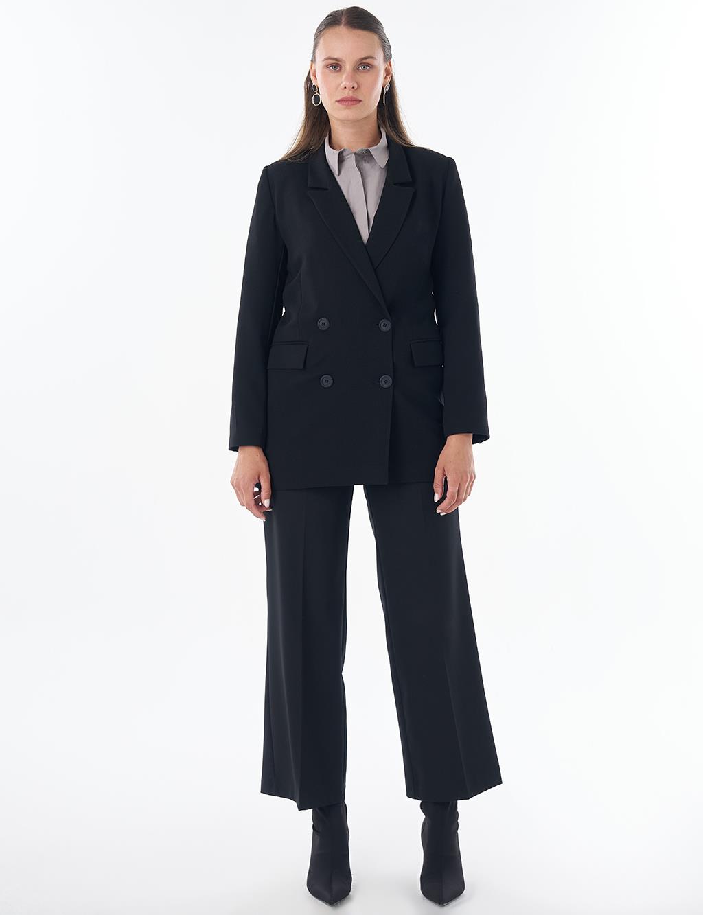 Cover Pocket Crepe Blazer Jacket Black