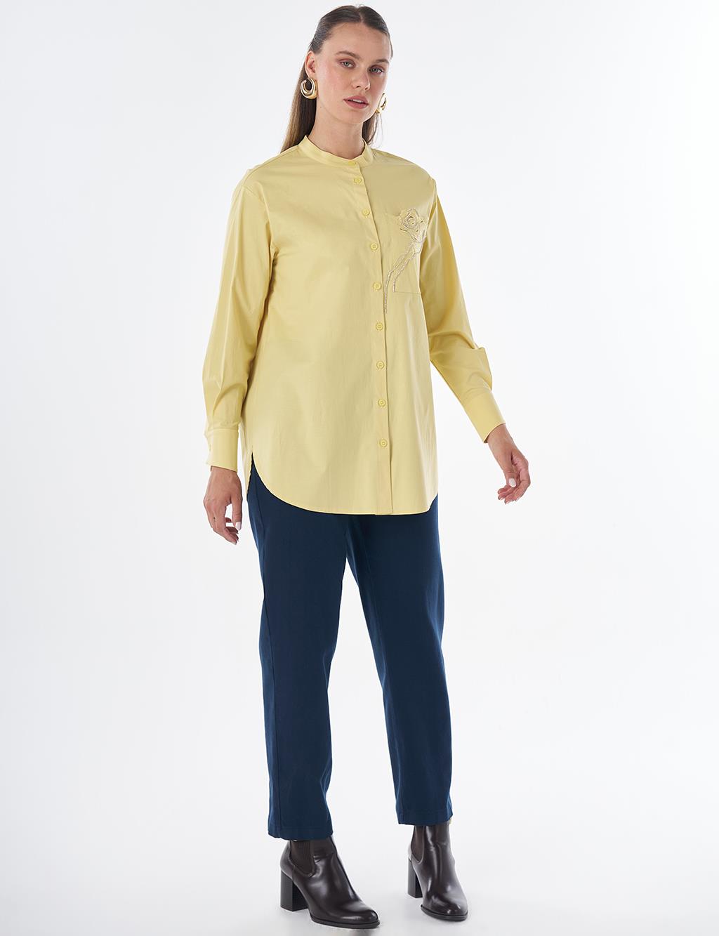 Band Collar Cotton Tunic Lemon